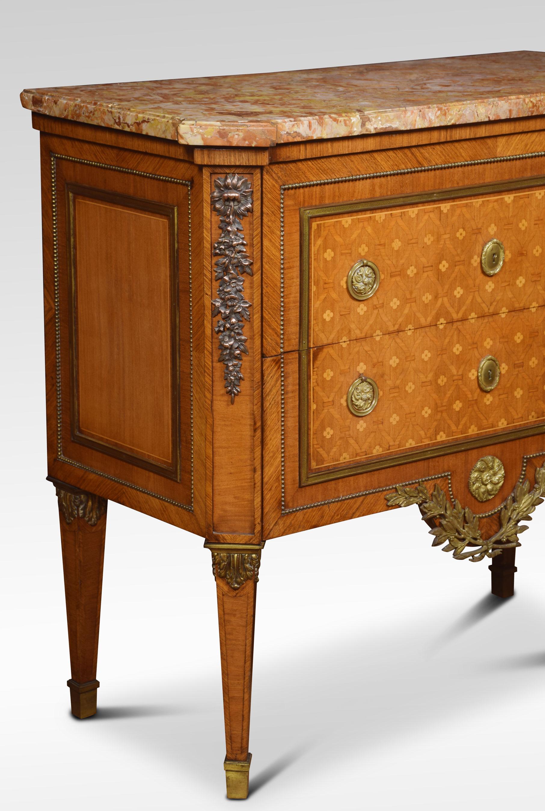 French Neoclassical Parquetry Marble-Topped Commode