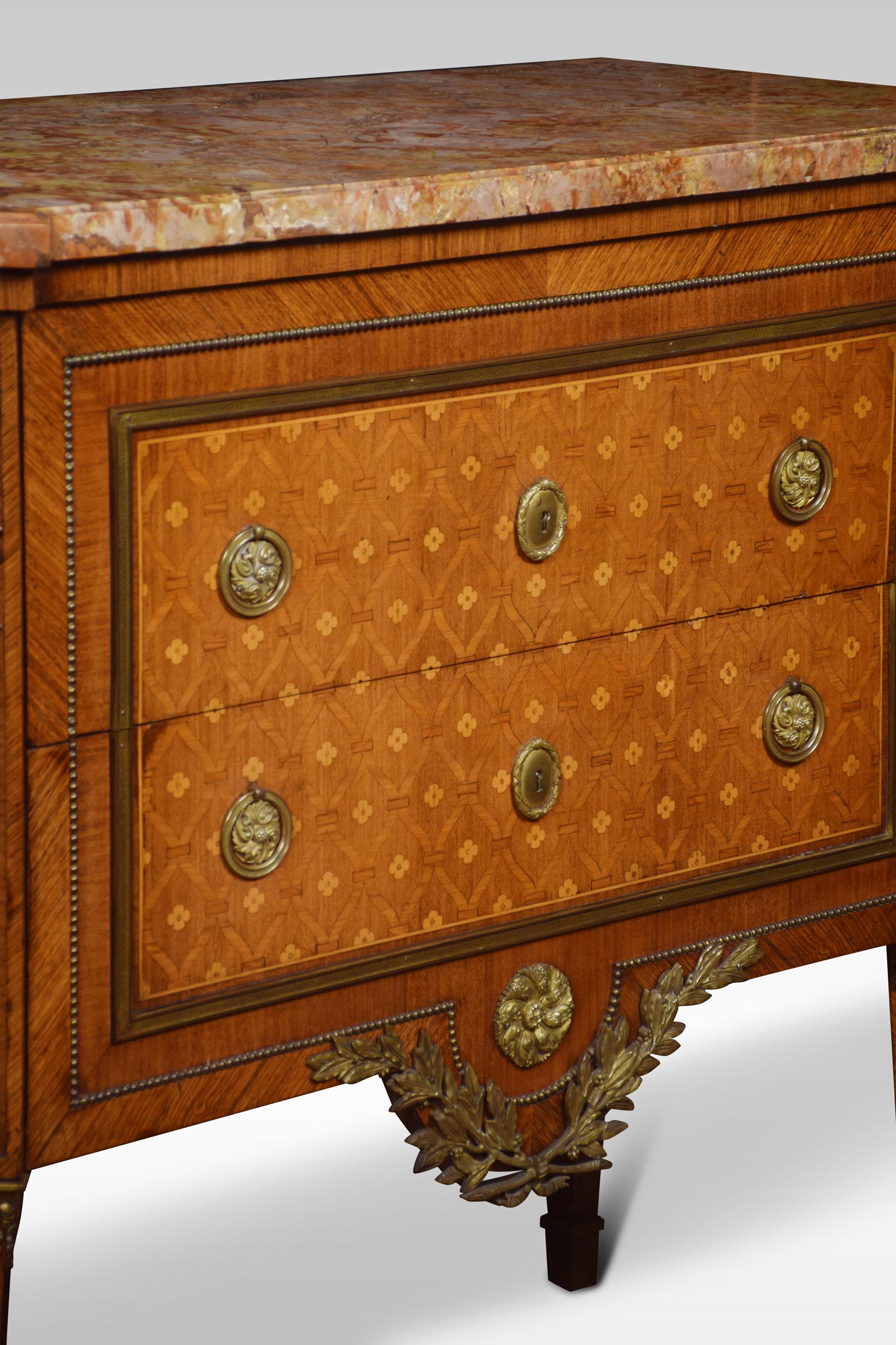 Neoclassical Parquetry Marble-Topped Commode In Good Condition In Cheshire, GB