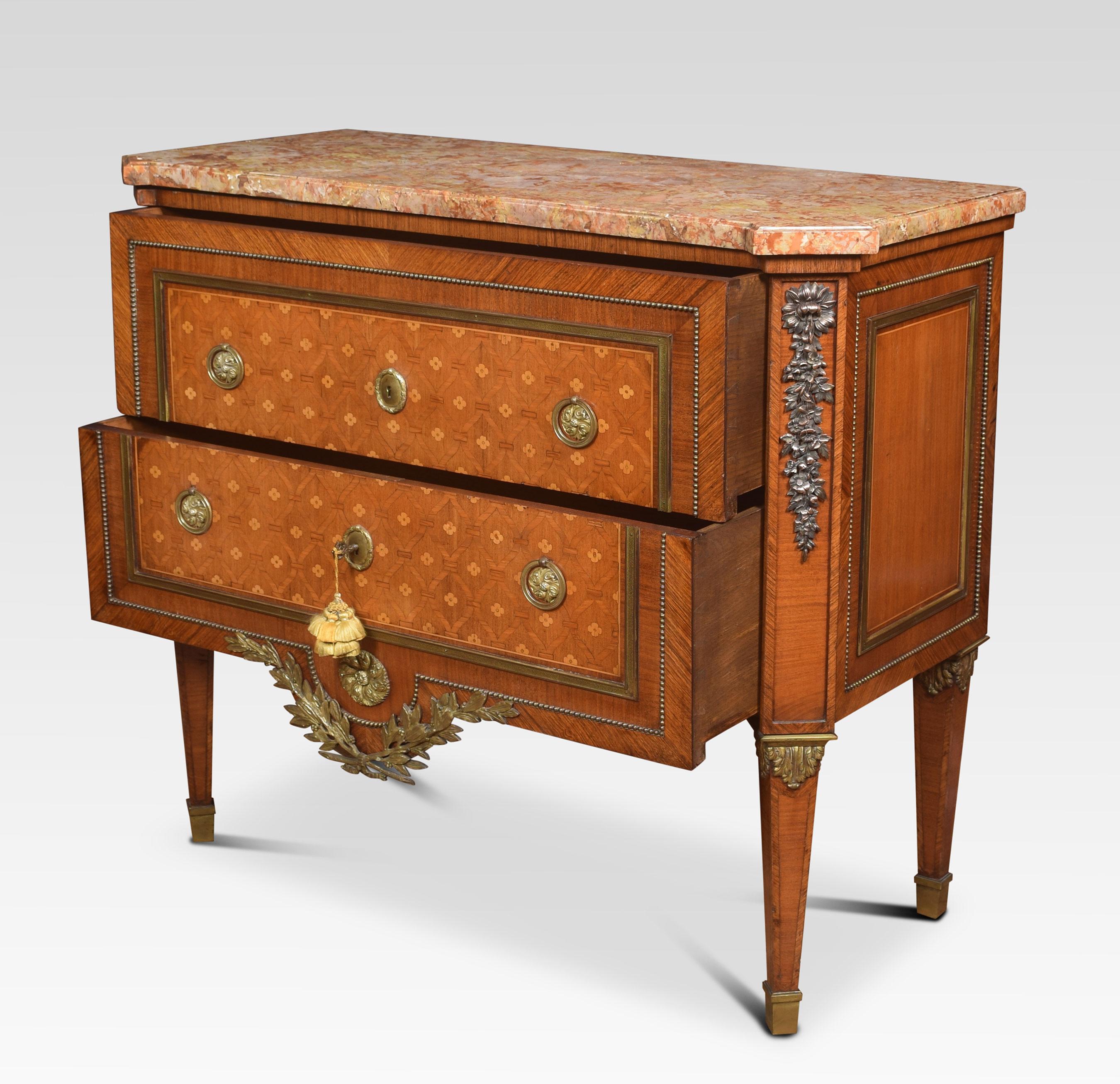 20th Century Neoclassical Parquetry Marble-Topped Commode