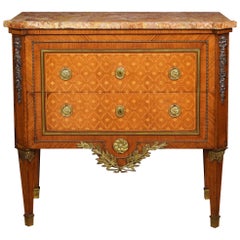 Antique Neoclassical Parquetry Marble-Topped Commode