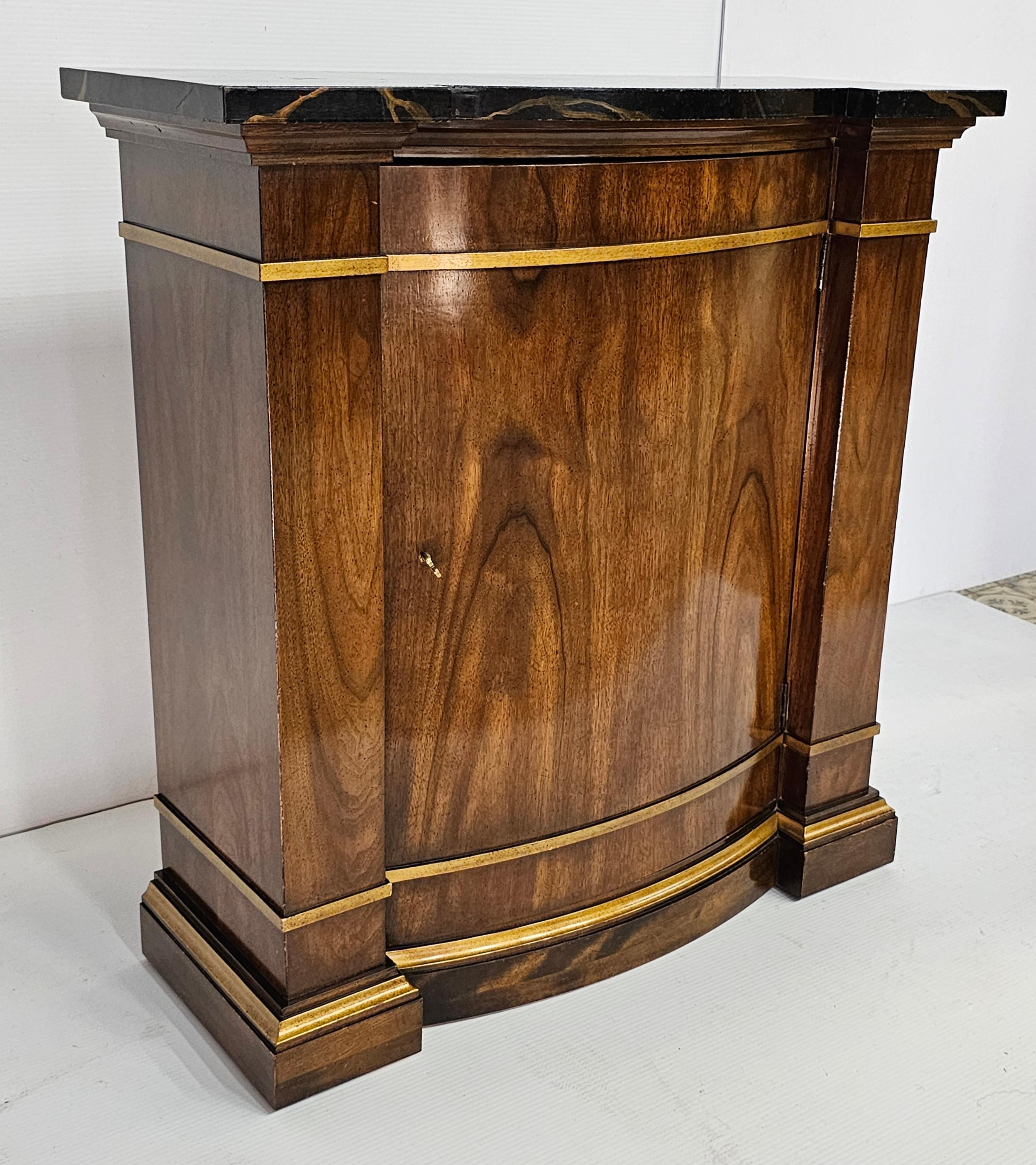 American Neoclassical Partial Gilt Decorated Fruitwood & Faux Marble Top Console Cabinet For Sale