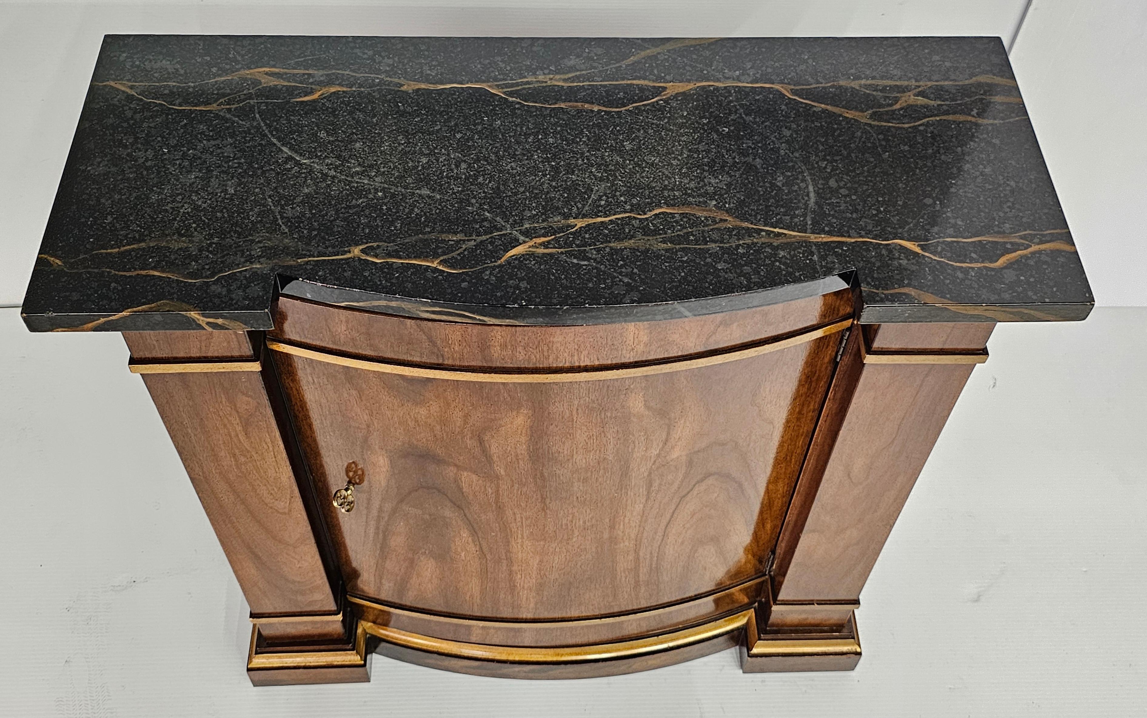 Neoclassical Partial Gilt Decorated Fruitwood & Faux Marble Top Console Cabinet In Good Condition For Sale In Germantown, MD