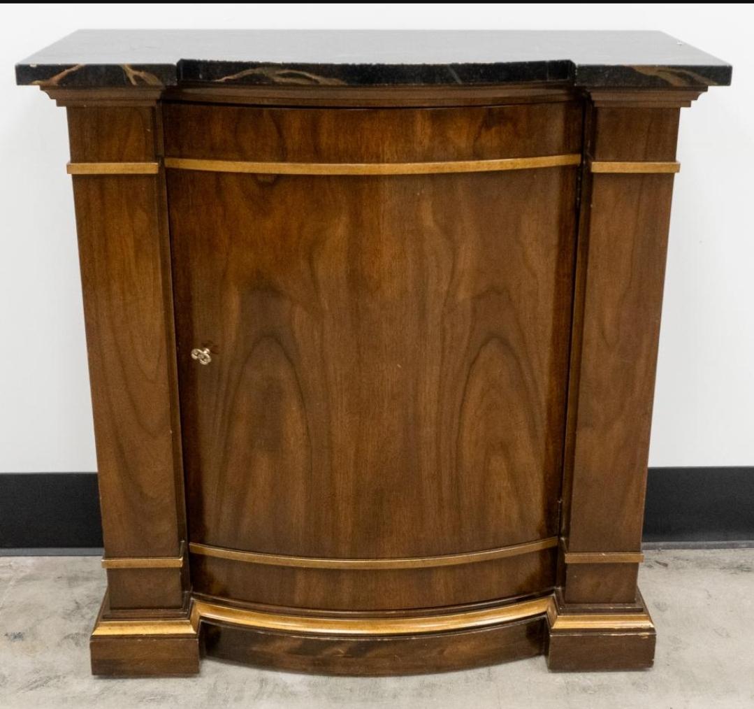 Neoclassical Partial Gilt Decorated Fruitwood & Faux Marble Top Console Cabinet For Sale 2
