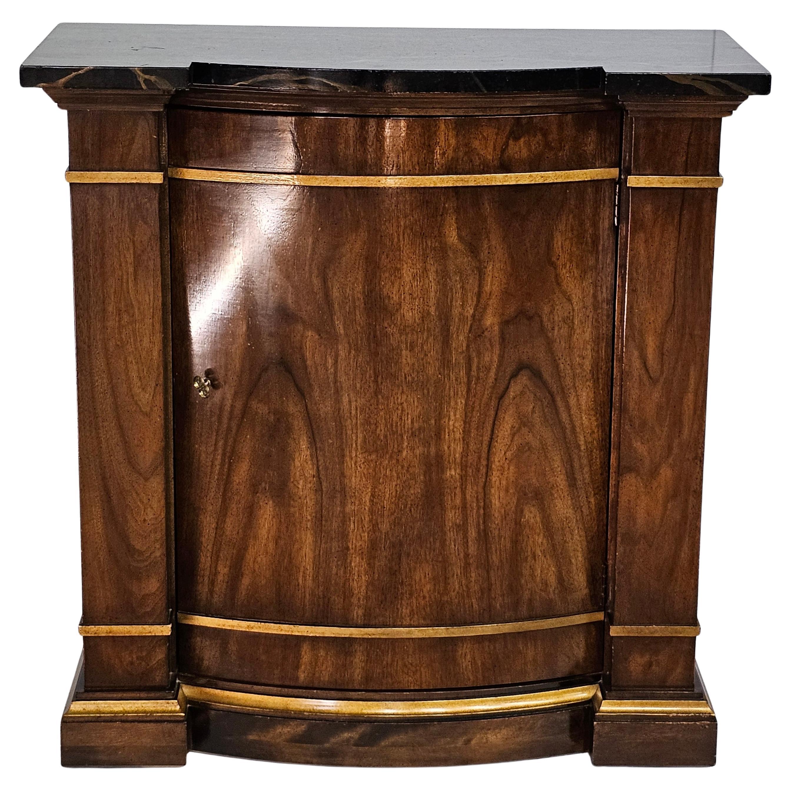 Neoclassical Partial Gilt Decorated Fruitwood & Faux Marble Top Console Cabinet