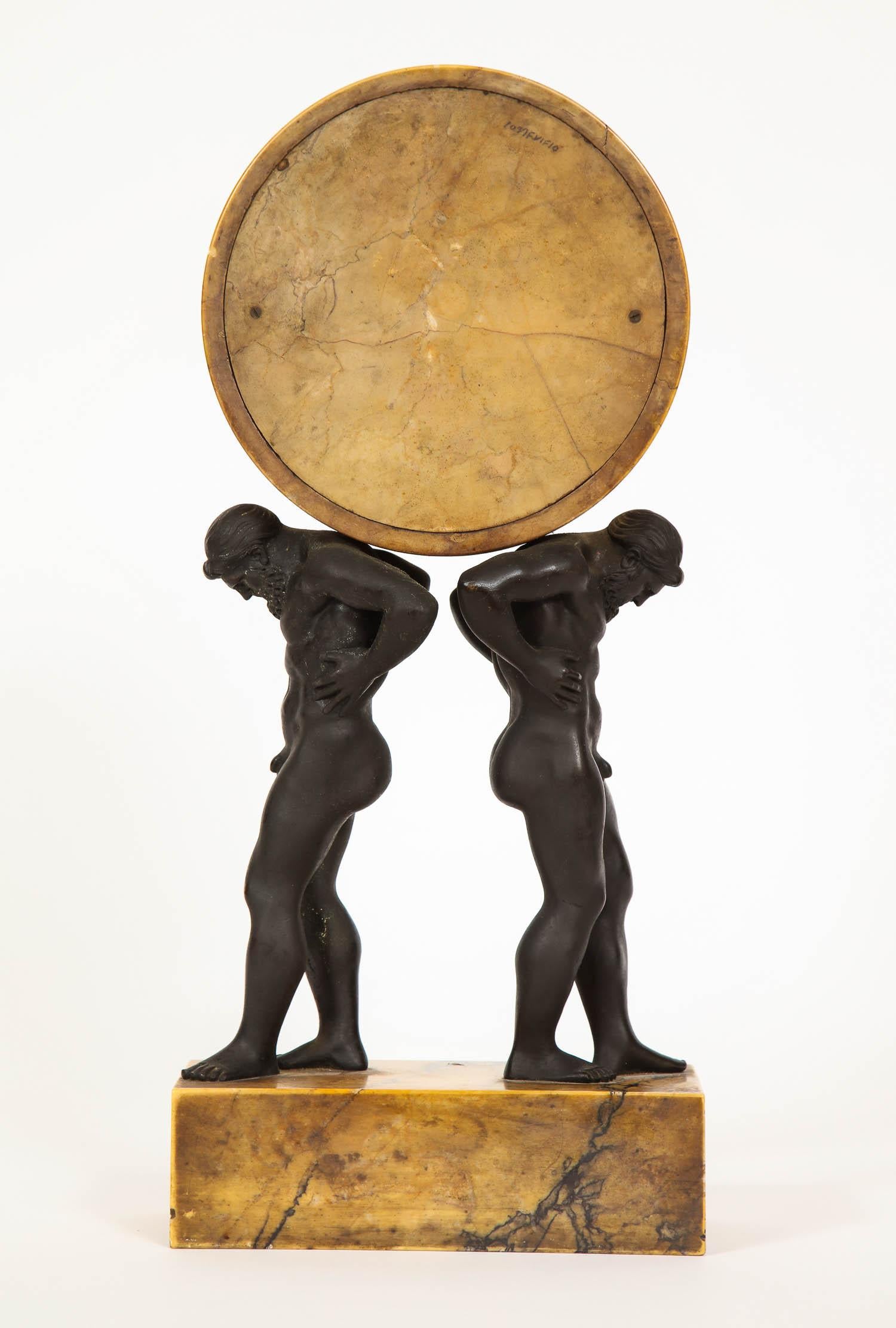 Neoclassical Patinated Bronze and Sienna Marble Hercules Clock by E. F. Caldwell 1