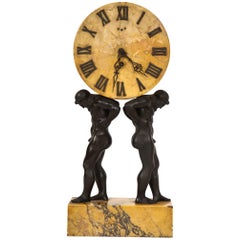 Neoclassical Patinated Bronze and Sienna Marble Hercules Clock by E. F. Caldwell