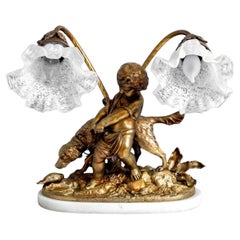 Lampada figurata neoclassica in bronzo patinato