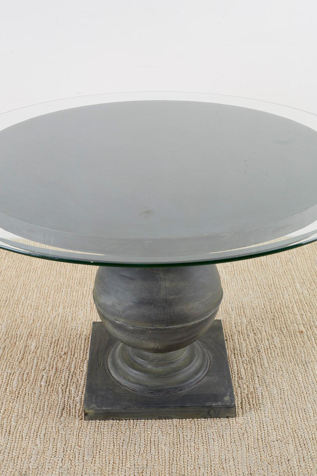 Wood Neoclassical Patinated Metal Pedestal Dining or Centre Table