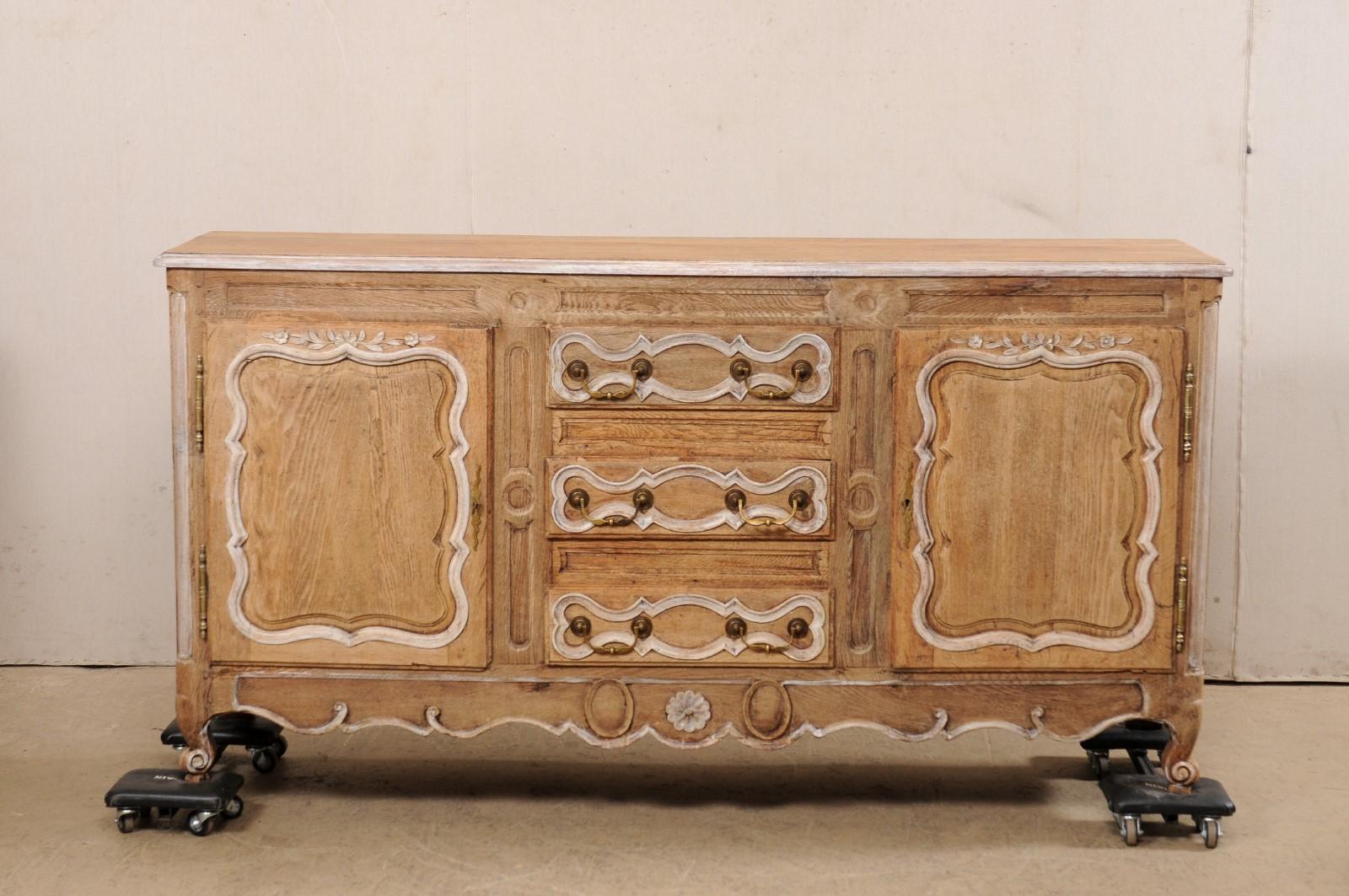 Neoclassic Bleached-Oak Buffet w/Center Drawers from France For Sale 4