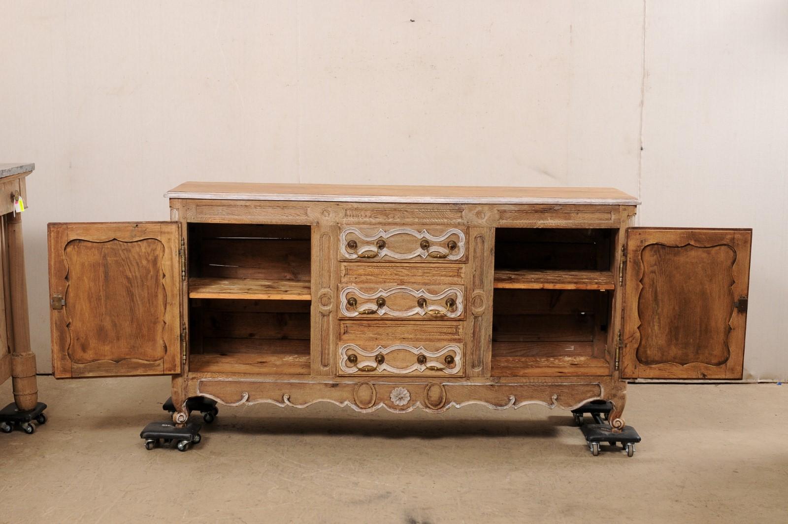 Neoclassic Bleached-Oak Buffet w/Center Drawers from France For Sale 5