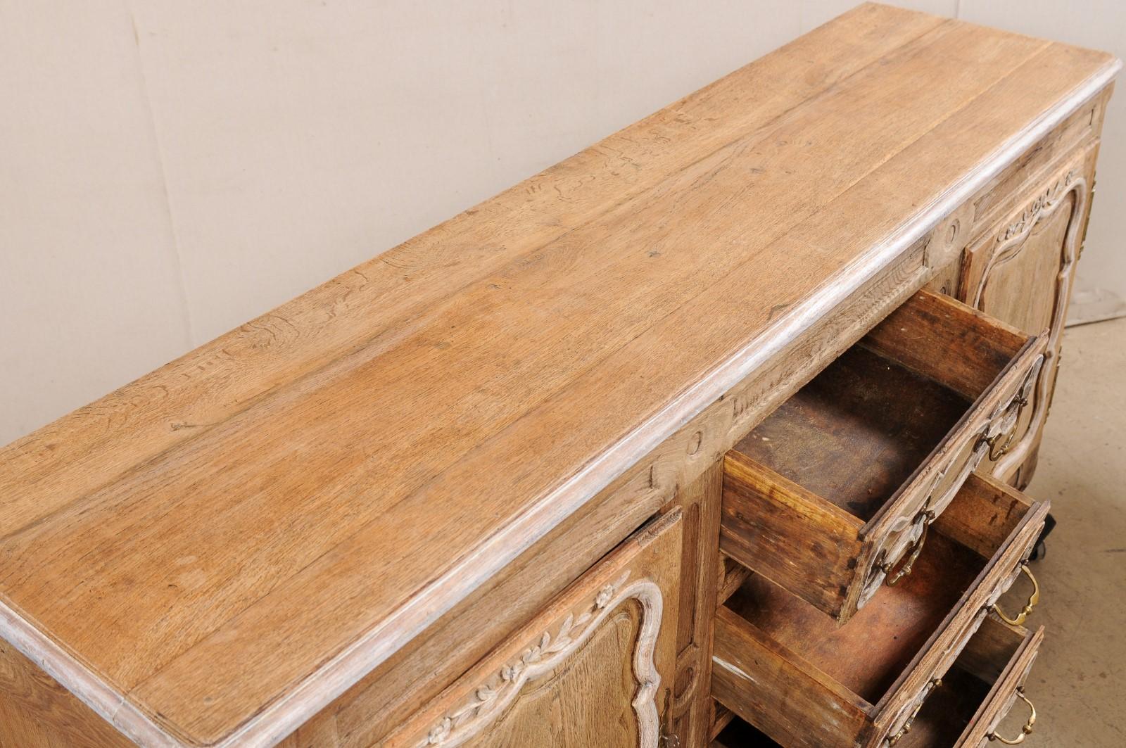 19th Century Neoclassic Bleached-Oak Buffet w/Center Drawers from France For Sale