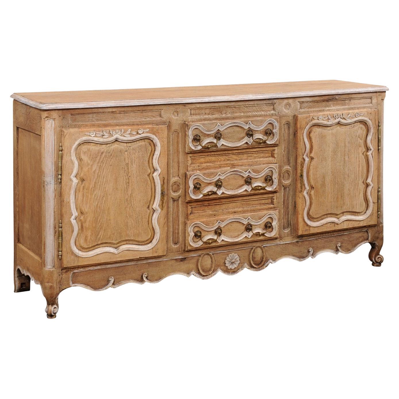 Neoclassic Bleached-Oak Buffet w/Center Drawers from France For Sale