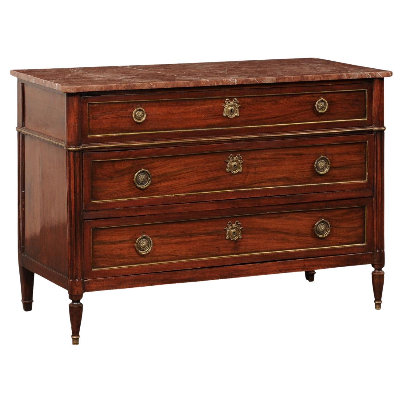 Neoclassical Period French Commode w/Marble Top & Brass Trimmings
