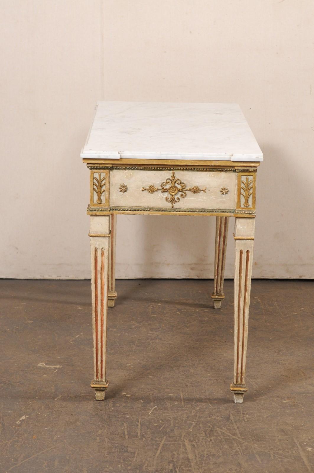 Neoclassical Period French Console w/Original White Marble Top & Finish For Sale 6