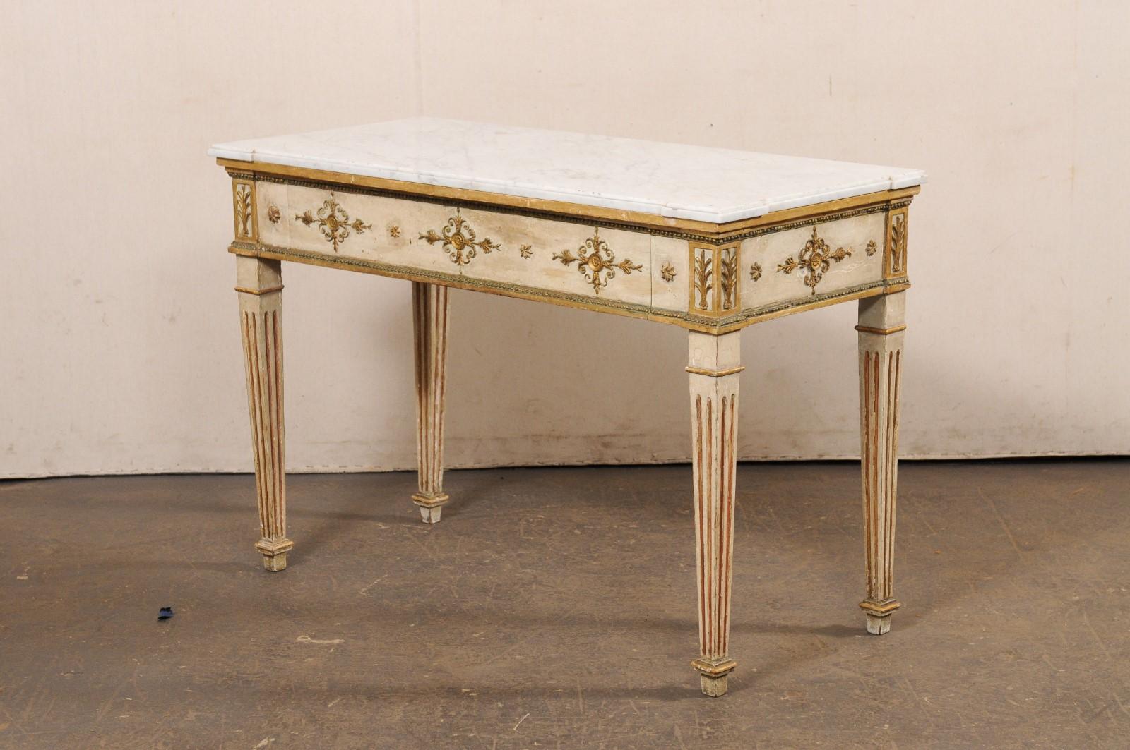 Neoclassical Period French Console w/Original White Marble Top & Finish For Sale 7