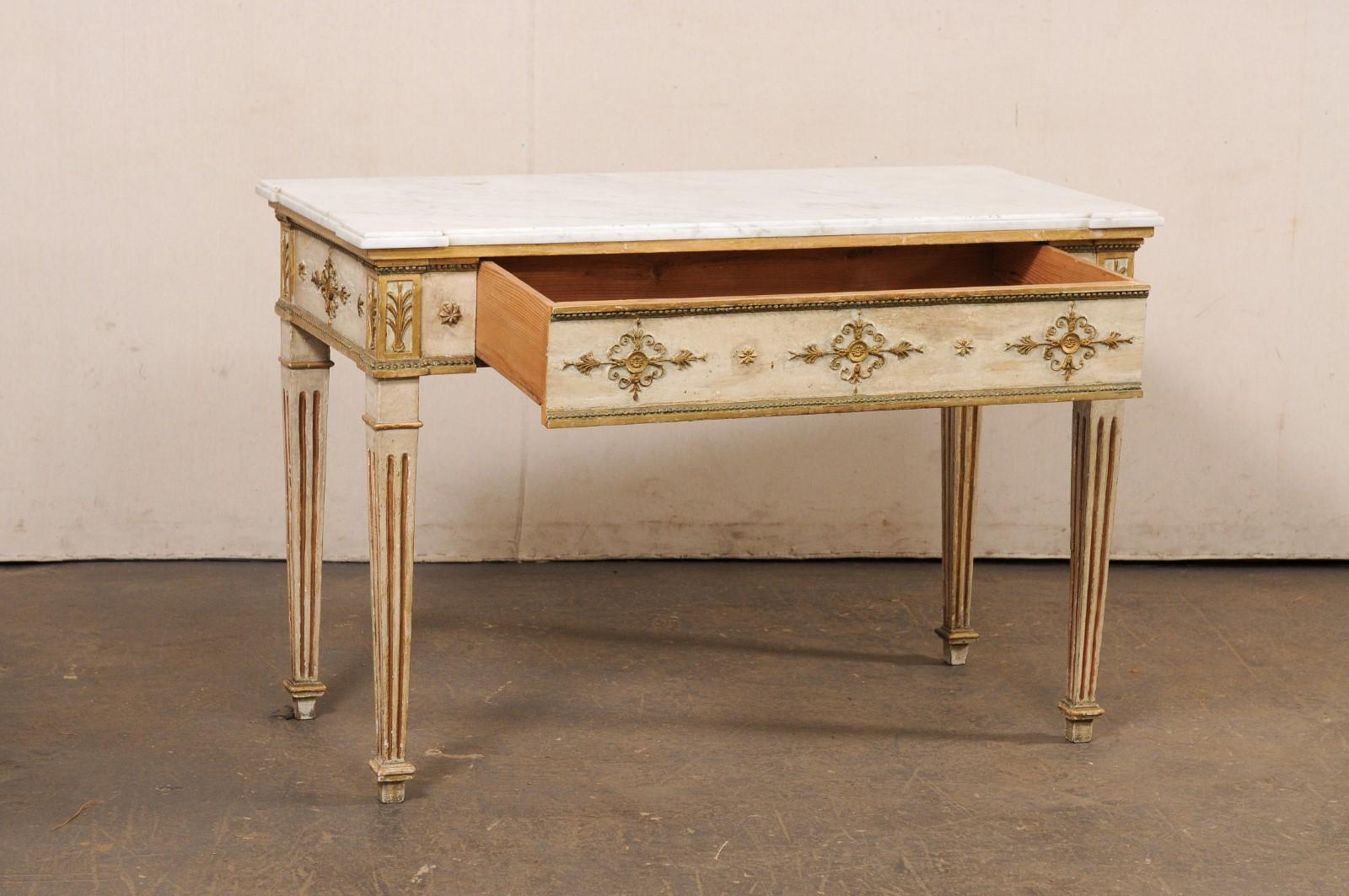Neoclassical Period French Console w/Original White Marble Top & Finish In Good Condition For Sale In Atlanta, GA