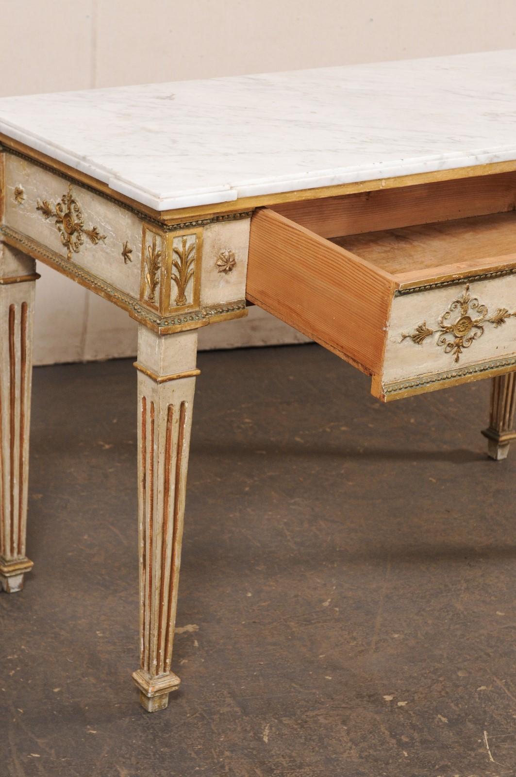 19th Century Neoclassical Period French Console w/Original White Marble Top & Finish For Sale
