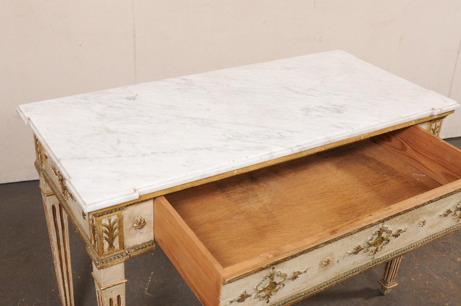 Neoclassical Period French Console w/Original White Marble Top & Finish For Sale 1