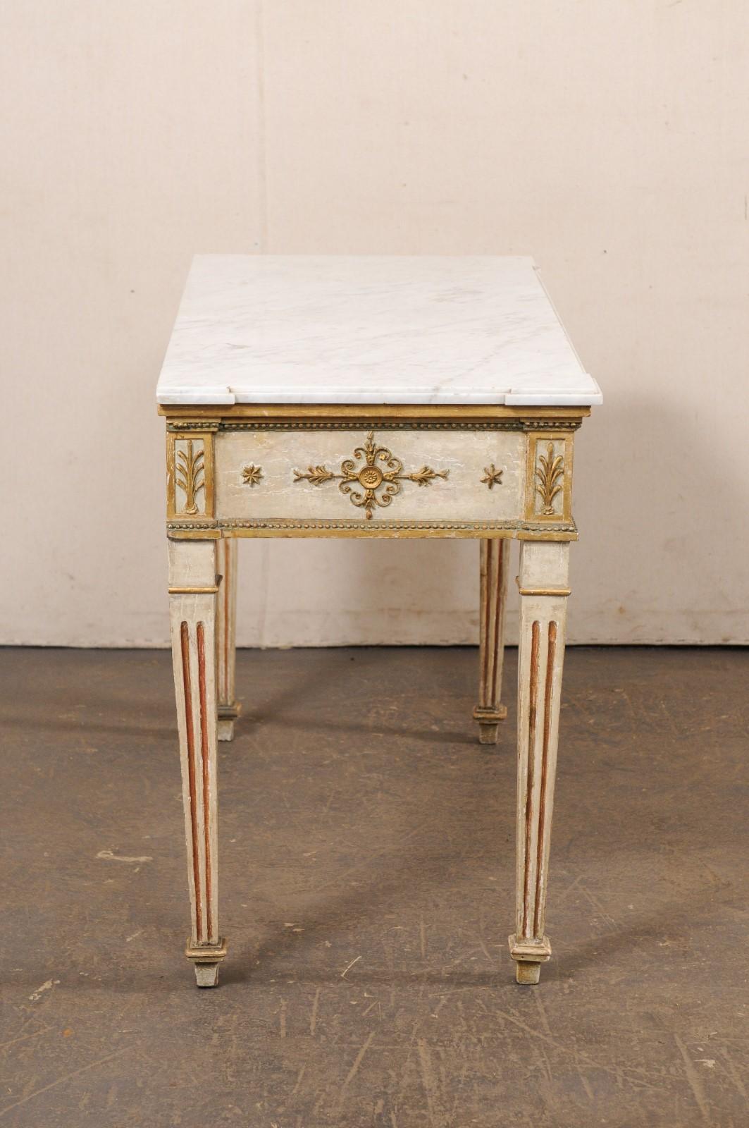 Neoclassical Period French Console w/Original White Marble Top & Finish For Sale 2