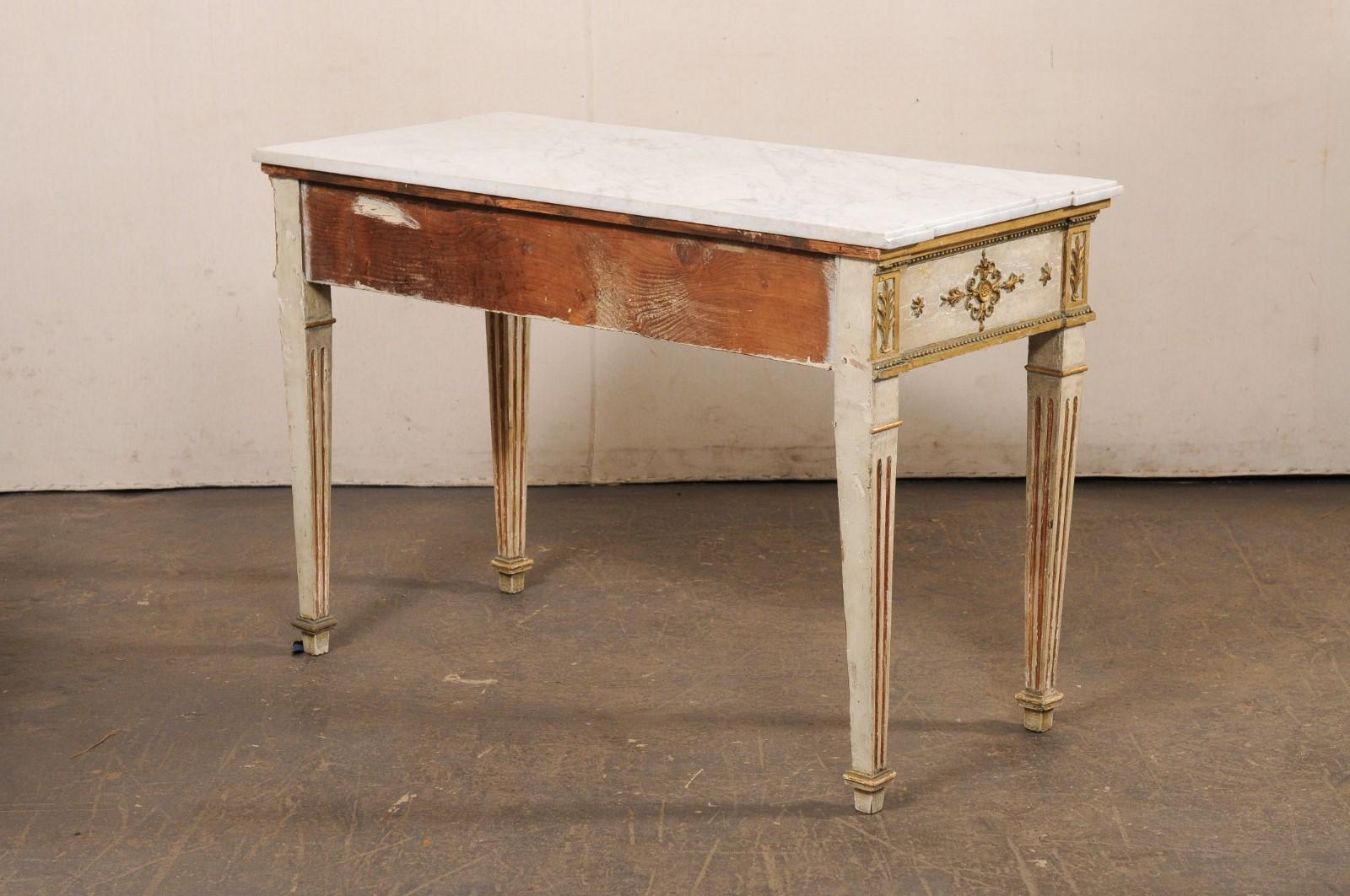 Neoclassical Period French Console w/Original White Marble Top & Finish For Sale 3