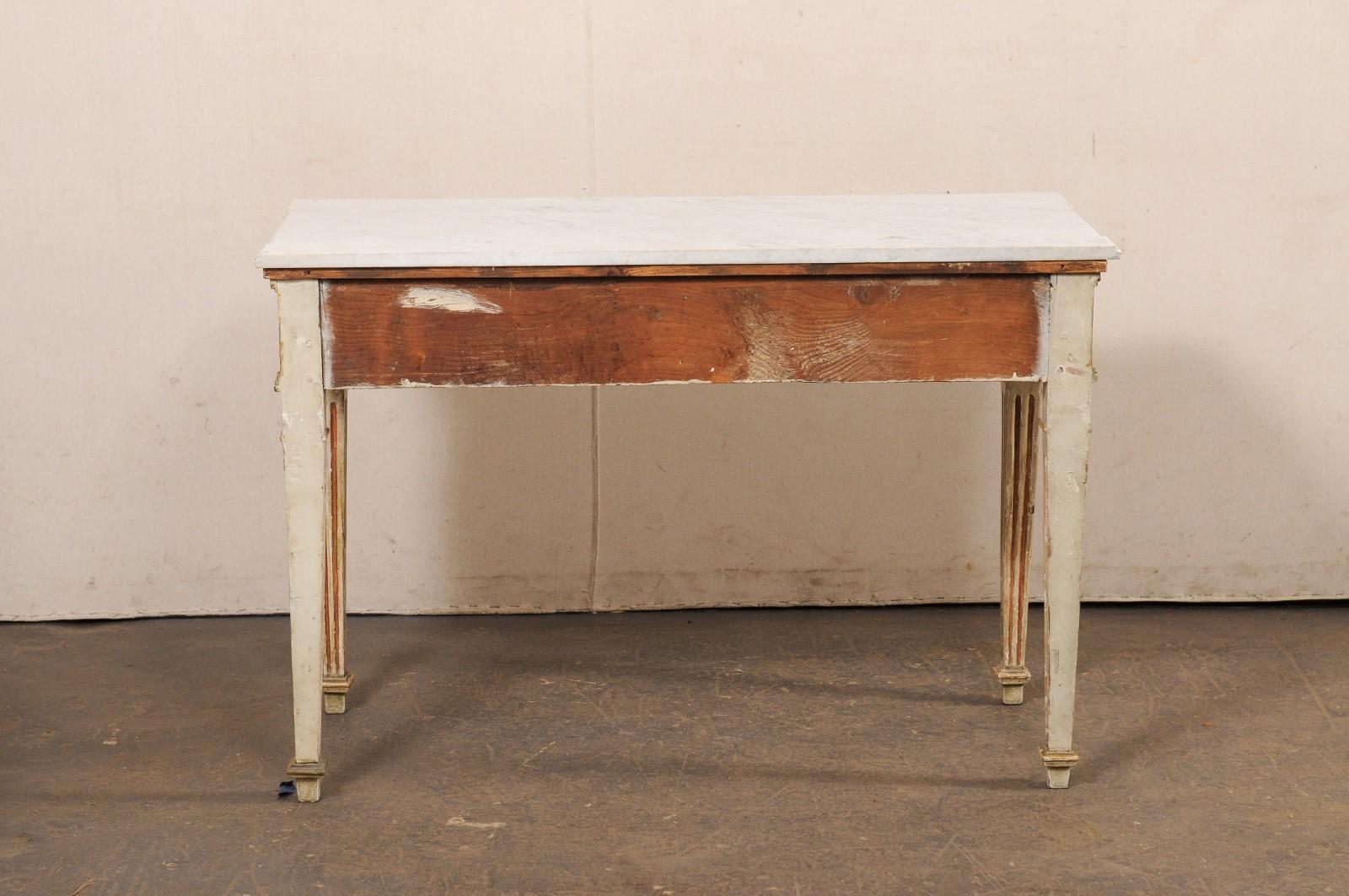 Neoclassical Period French Console w/Original White Marble Top & Finish For Sale 4