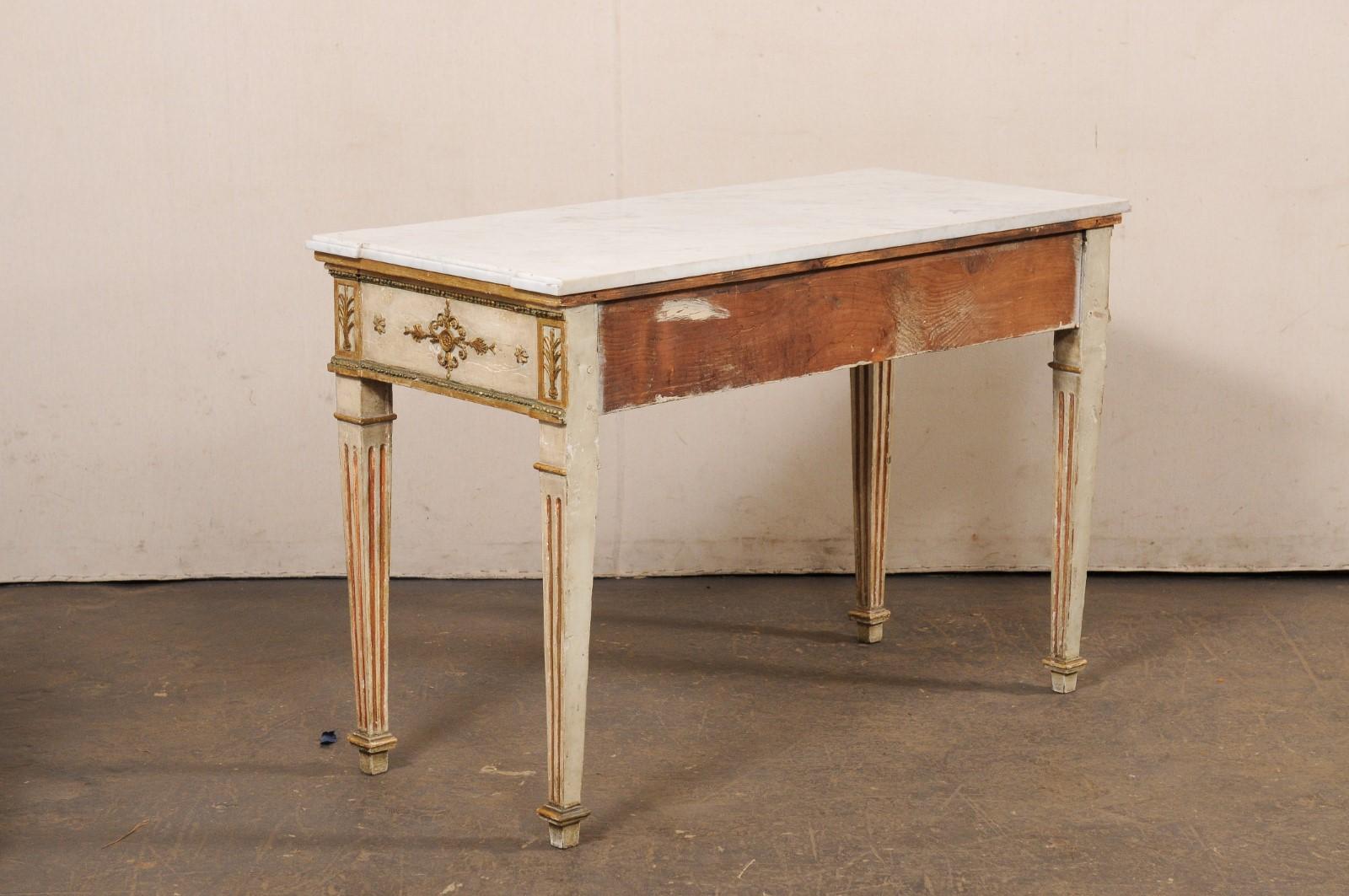 Neoclassical Period French Console w/Original White Marble Top & Finish For Sale 5