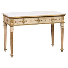 Antique Neoclassical Period French Console w/Original White Marble Top & Finish