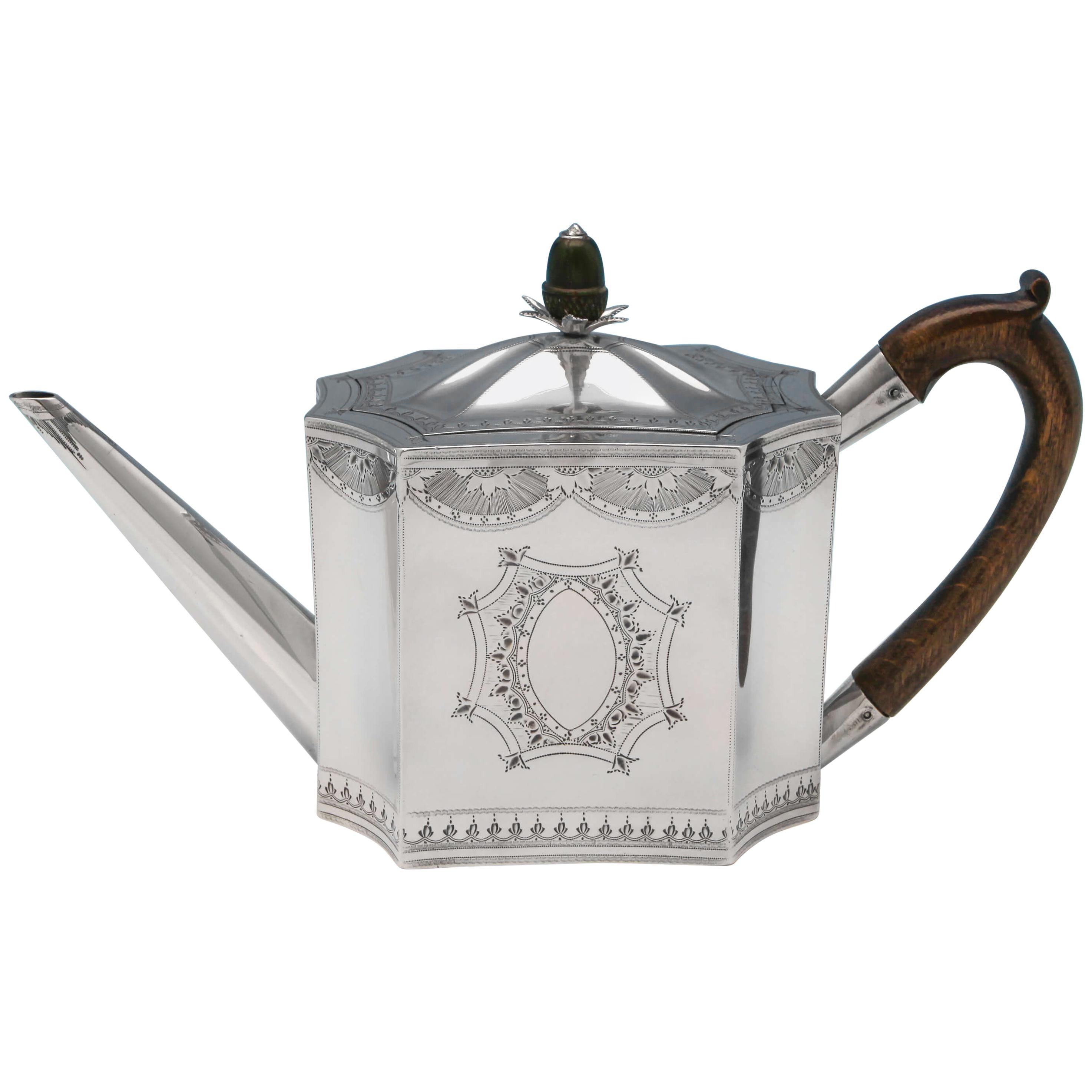 Neoclassical Period George III Antique Sterling Silver Teapot Made in 1790