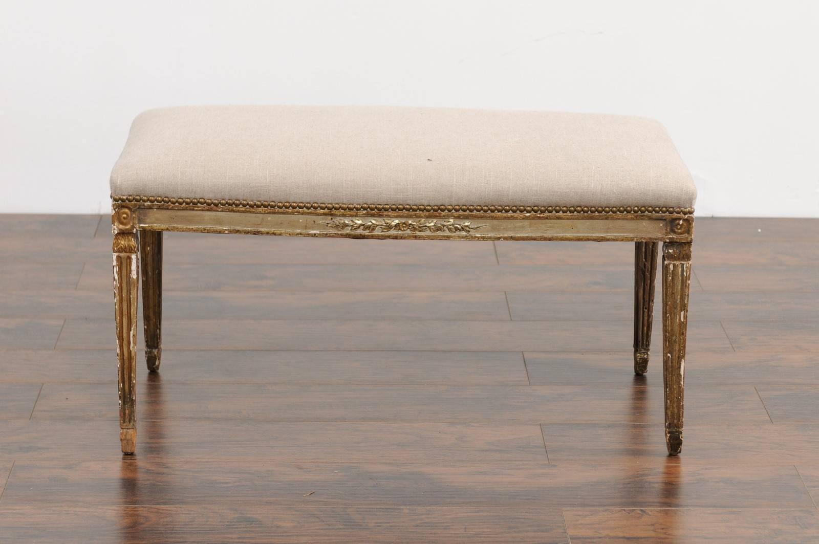 Wood Neoclassical Period Italian Painted Bench with Tapered Fluted Legs, circa 1810