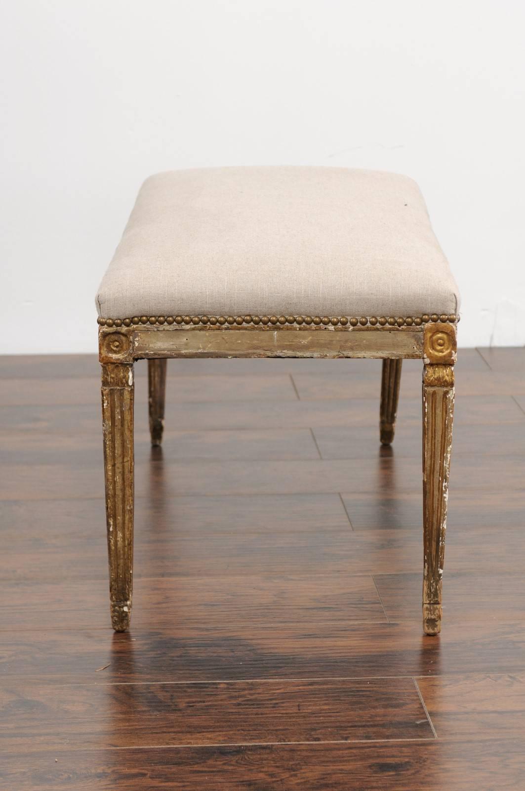 Neoclassical Period Italian Painted Bench with Tapered Fluted Legs, circa 1810 1