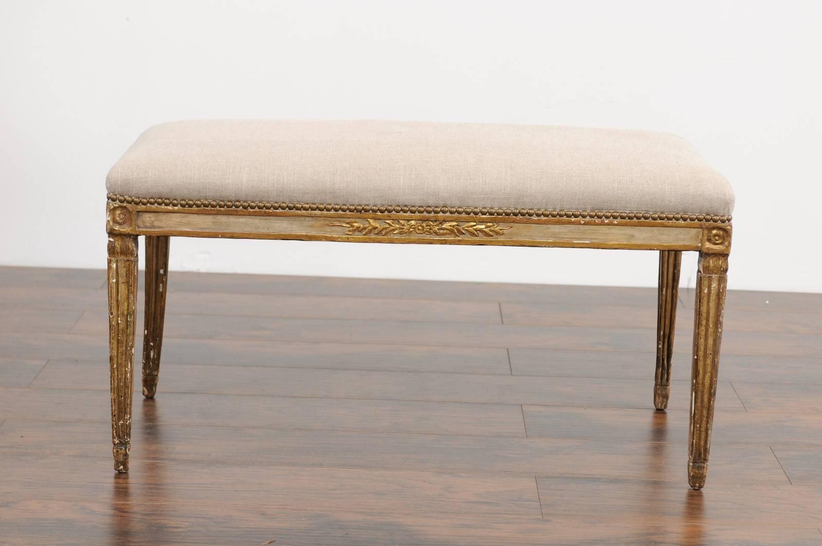 Neoclassical Period Italian Painted Bench with Tapered Fluted Legs, circa 1810 2