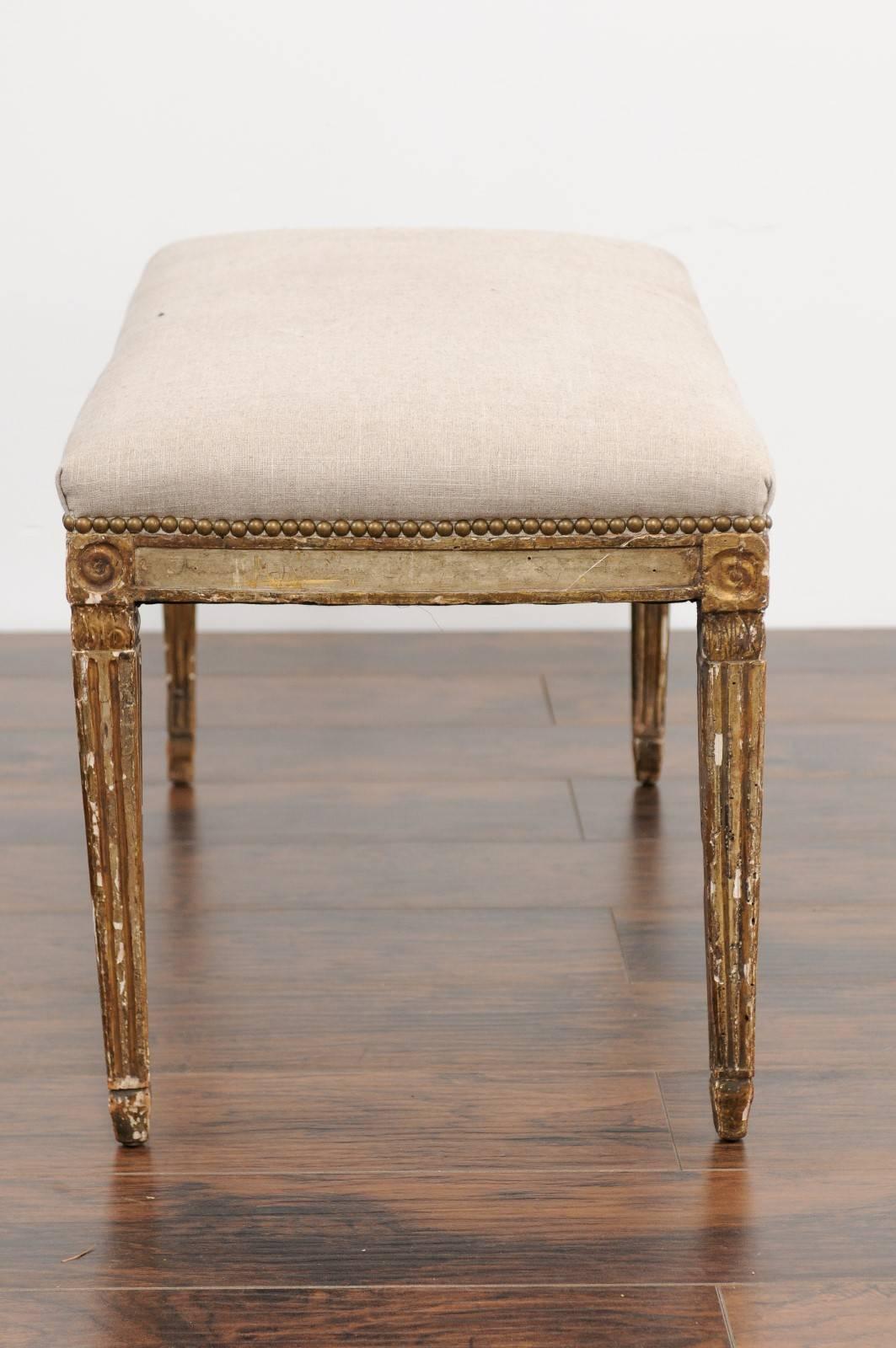 Neoclassical Period Italian Painted Bench with Tapered Fluted Legs, circa 1810 3