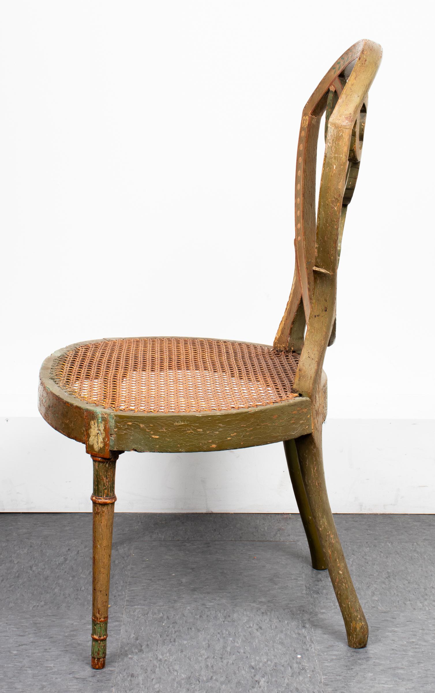 Cane Neoclassical Period Painted Side Chairs