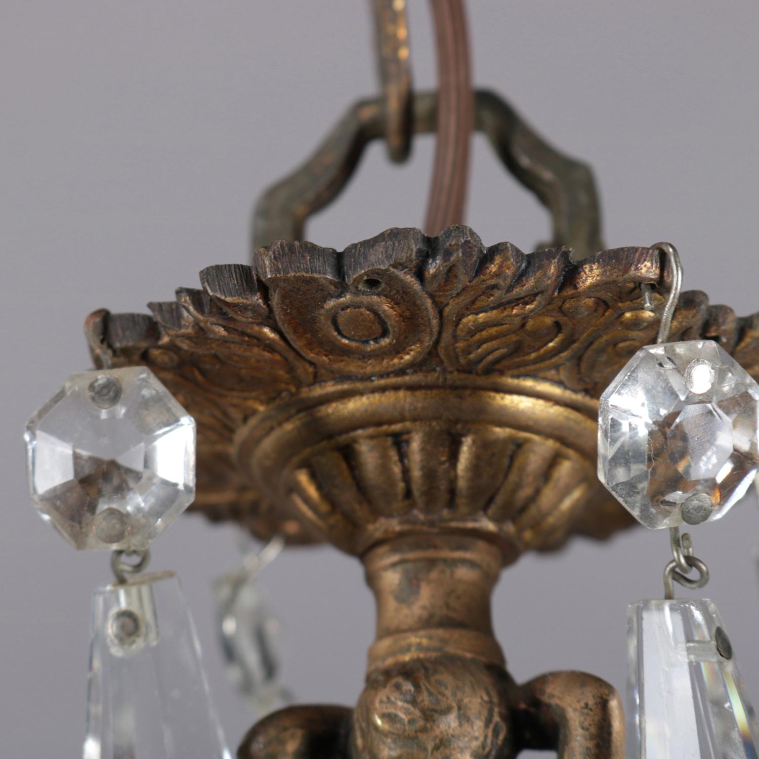 Neoclassical Petite Bronzed Metal Figural Cherub 4-Light Hall Chandelier 4