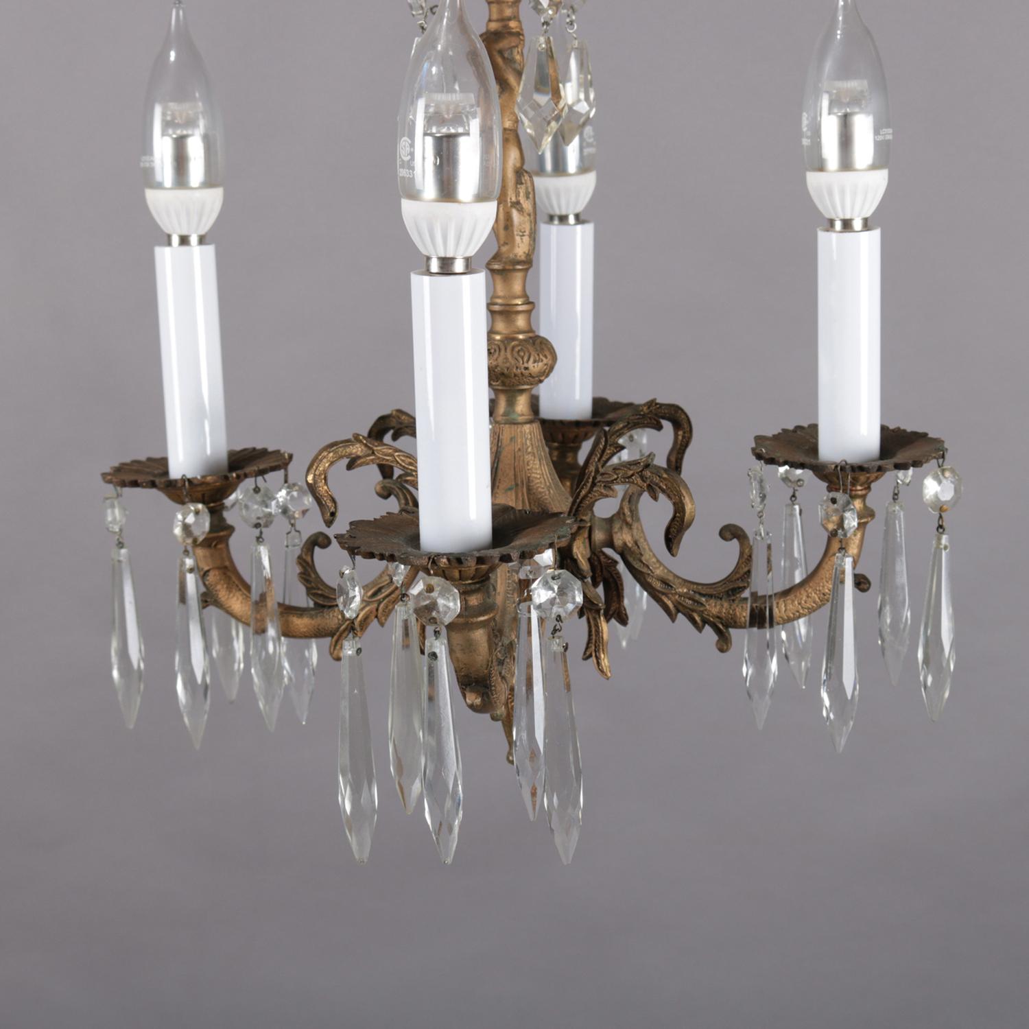 Crystal Neoclassical Petite Bronzed Metal Figural Cherub 4-Light Hall Chandelier