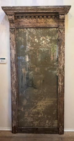Neoclassical Pier Mirror, Distressed Wood, Circa 1880s