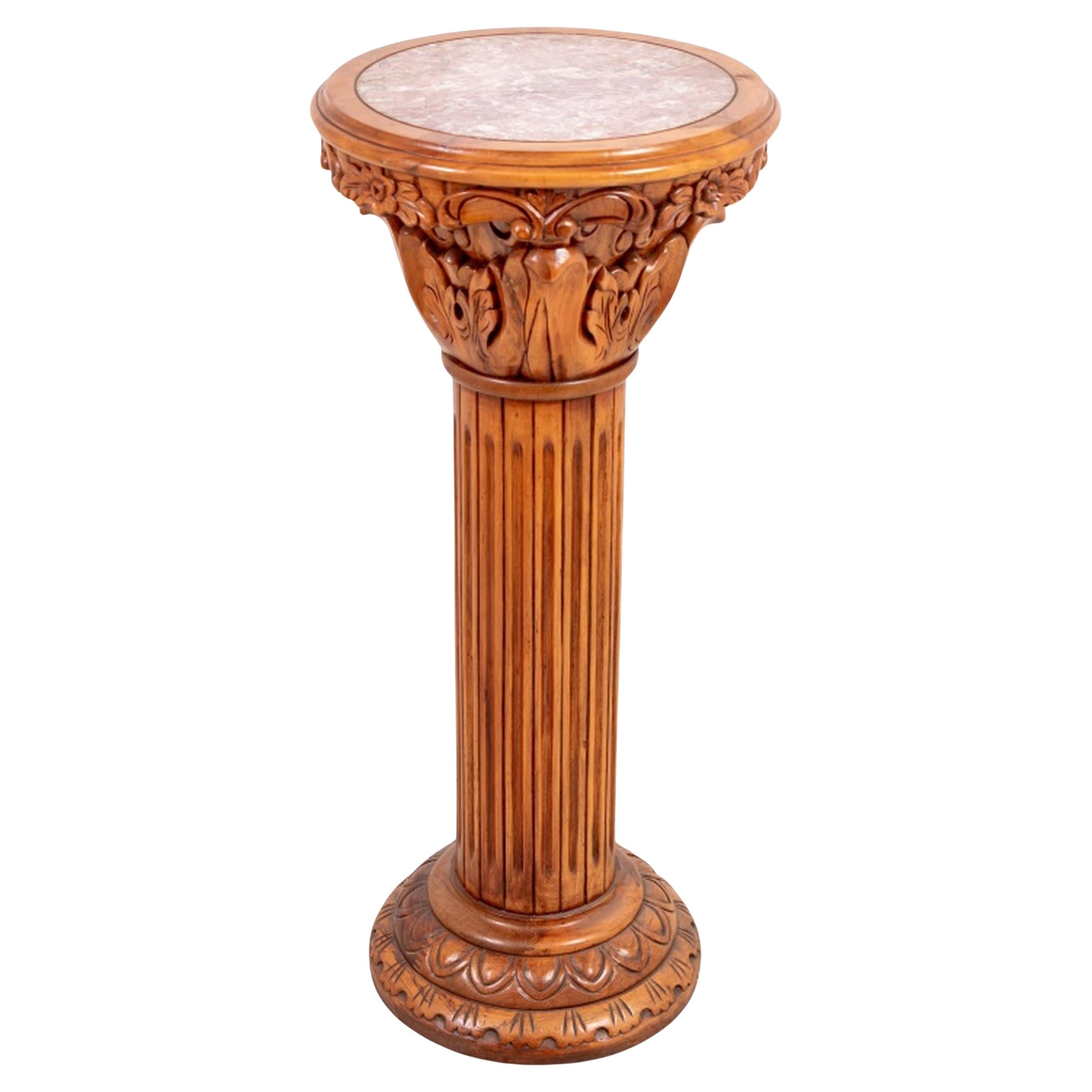 Neoclassical Pine and Marble Pedestal For Sale