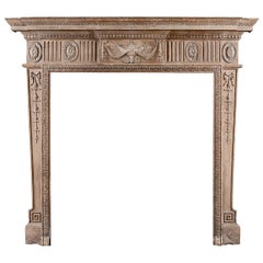 Neoclassical Pine Fireplace with Carved Urn