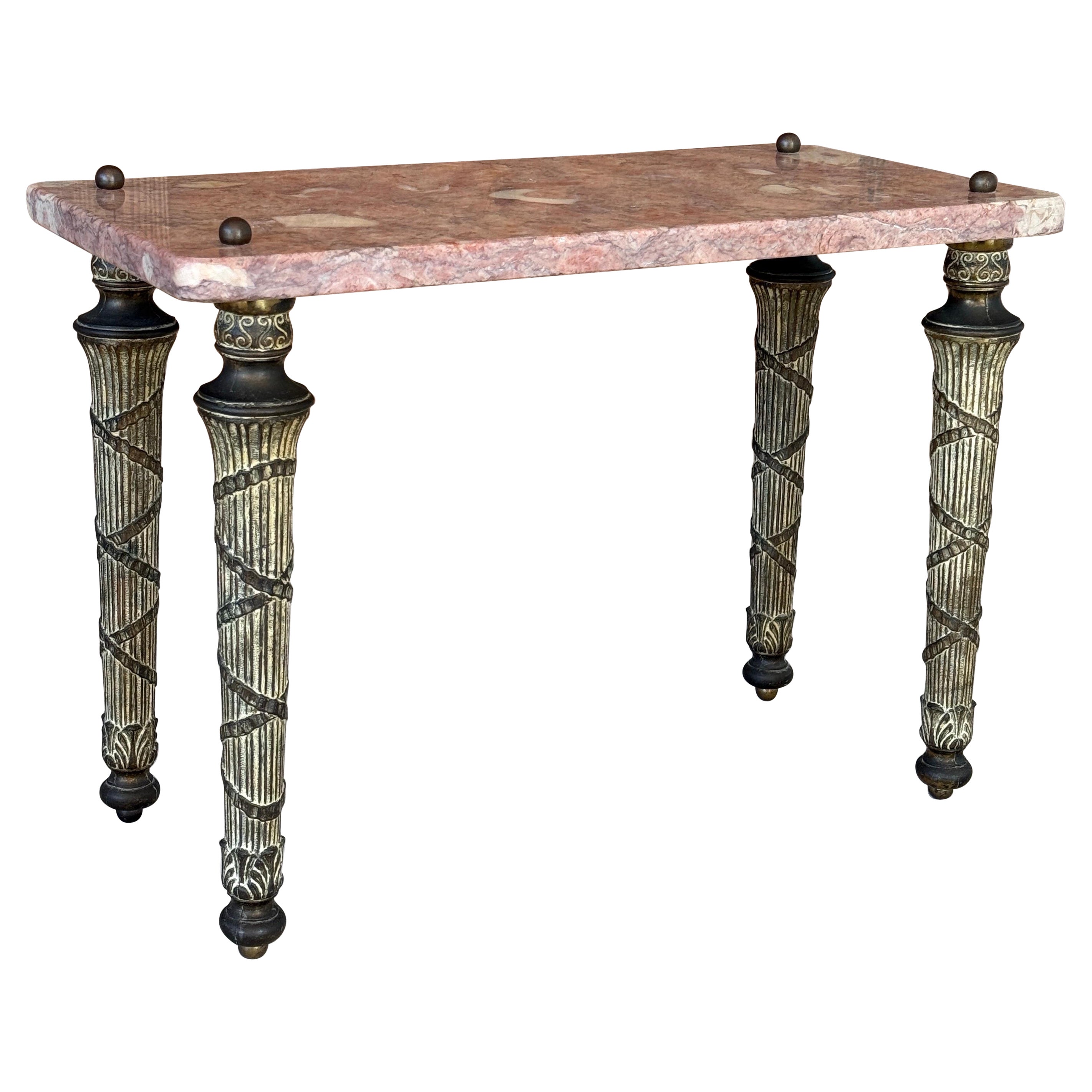 Neoclassical Pink Marble Top Side Table With Gilt Metal Legs, European For Sale