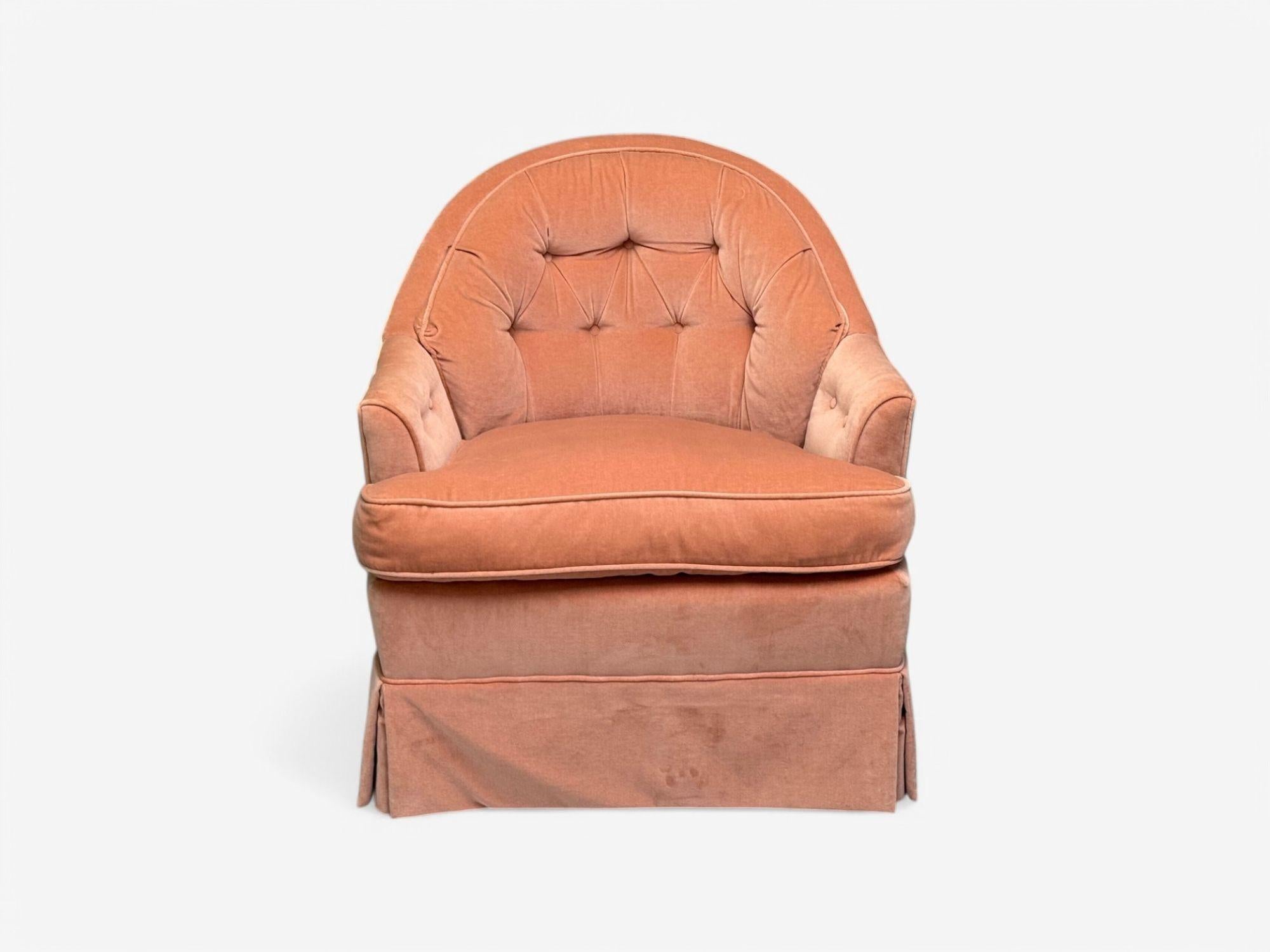 Neoclassical, Pink Mohair, Stained Wood, Traditional Lounge Chairs, USA, 1970s 2
