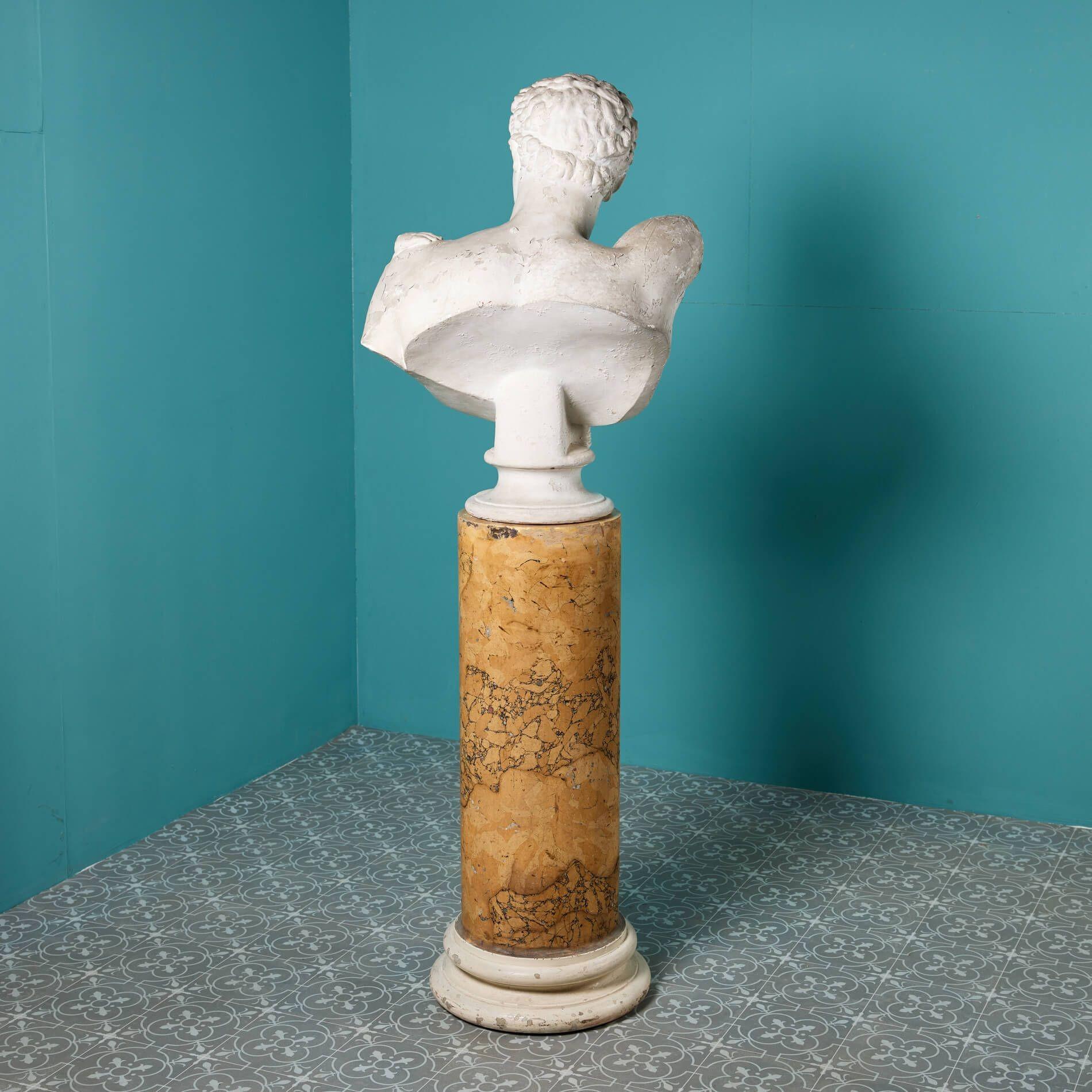 English Neoclassical Plaster Bust of Hermes on Scagliola Column For Sale