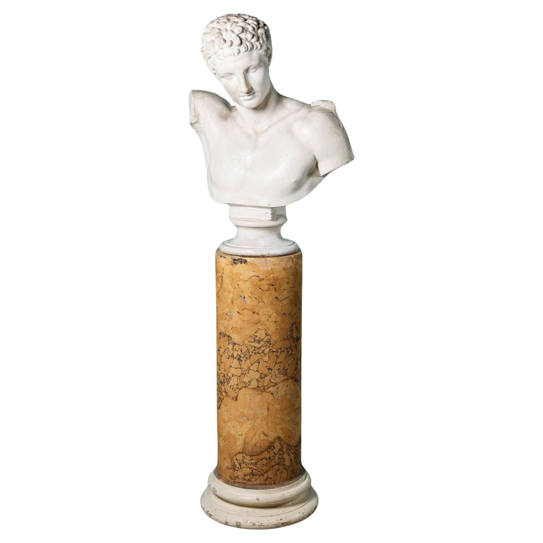 Neoclassical Plaster Bust of Hermes on Scagliola Column For Sale