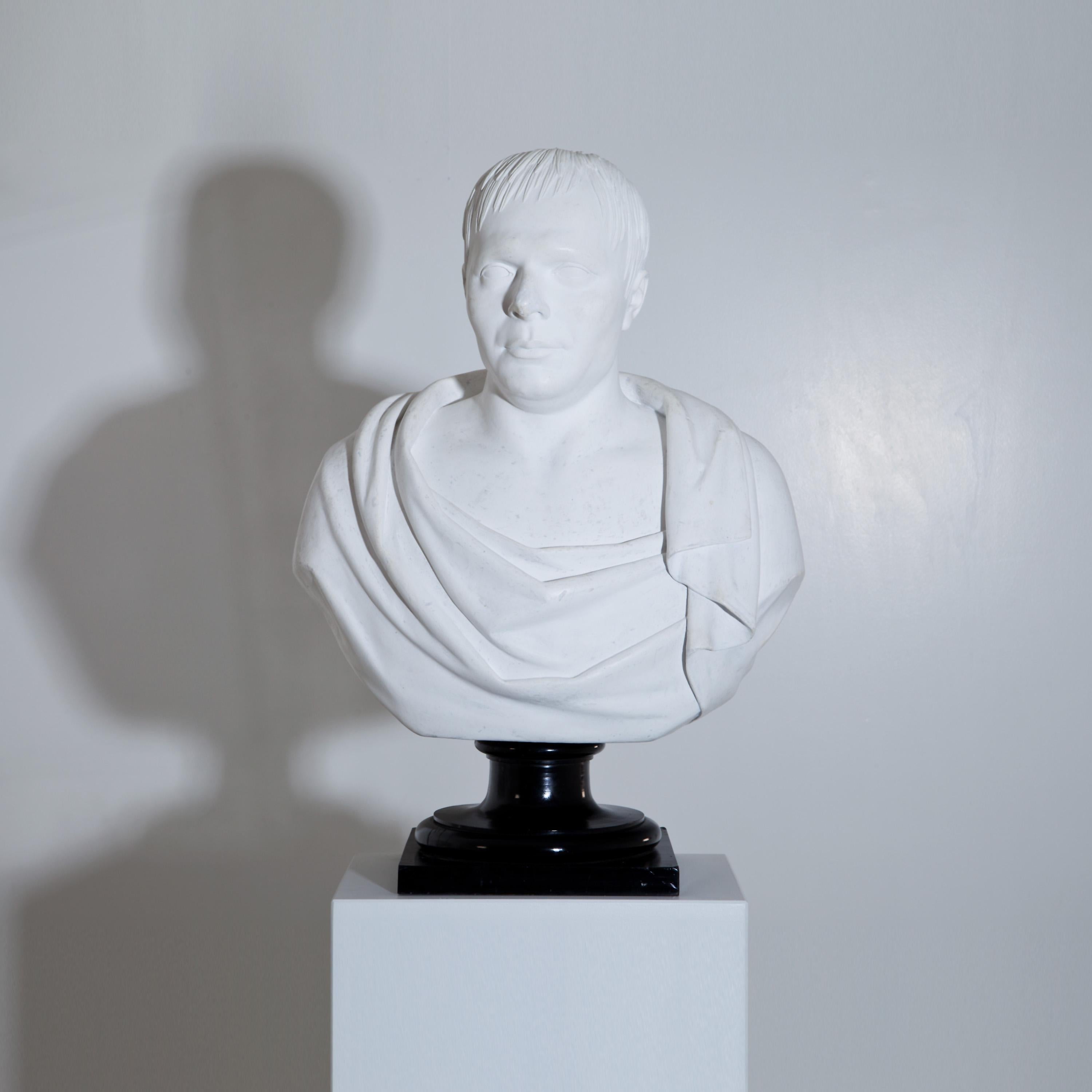 Mid-19th Century Neoclassical Plaster Portrait Bust, Signed A. Frederich, Dated 1843 For Sale