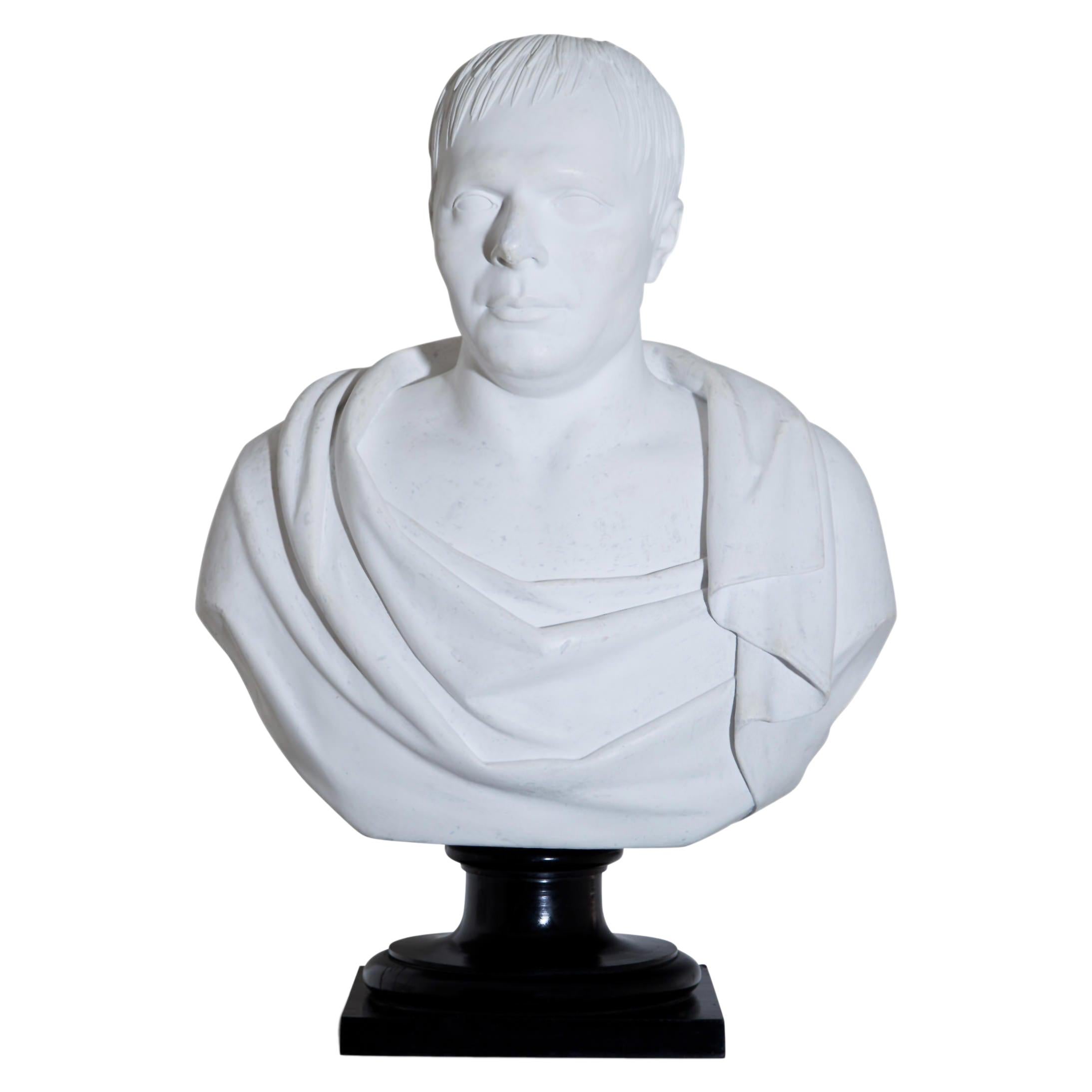 Neoclassical Plaster Portrait Bust, Signed A. Frederich, Dated 1843 For Sale