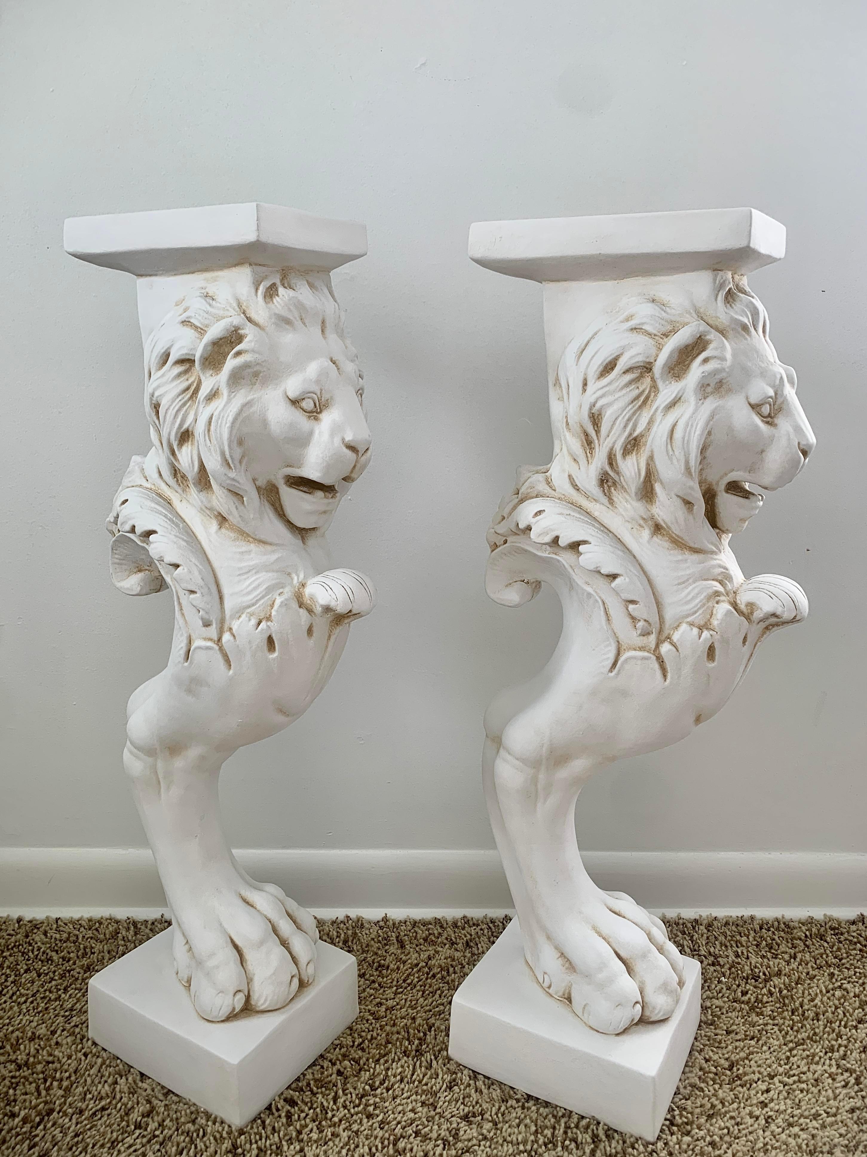 American Neoclassical Plaster Roman Lion Pedestals, a Pair For Sale