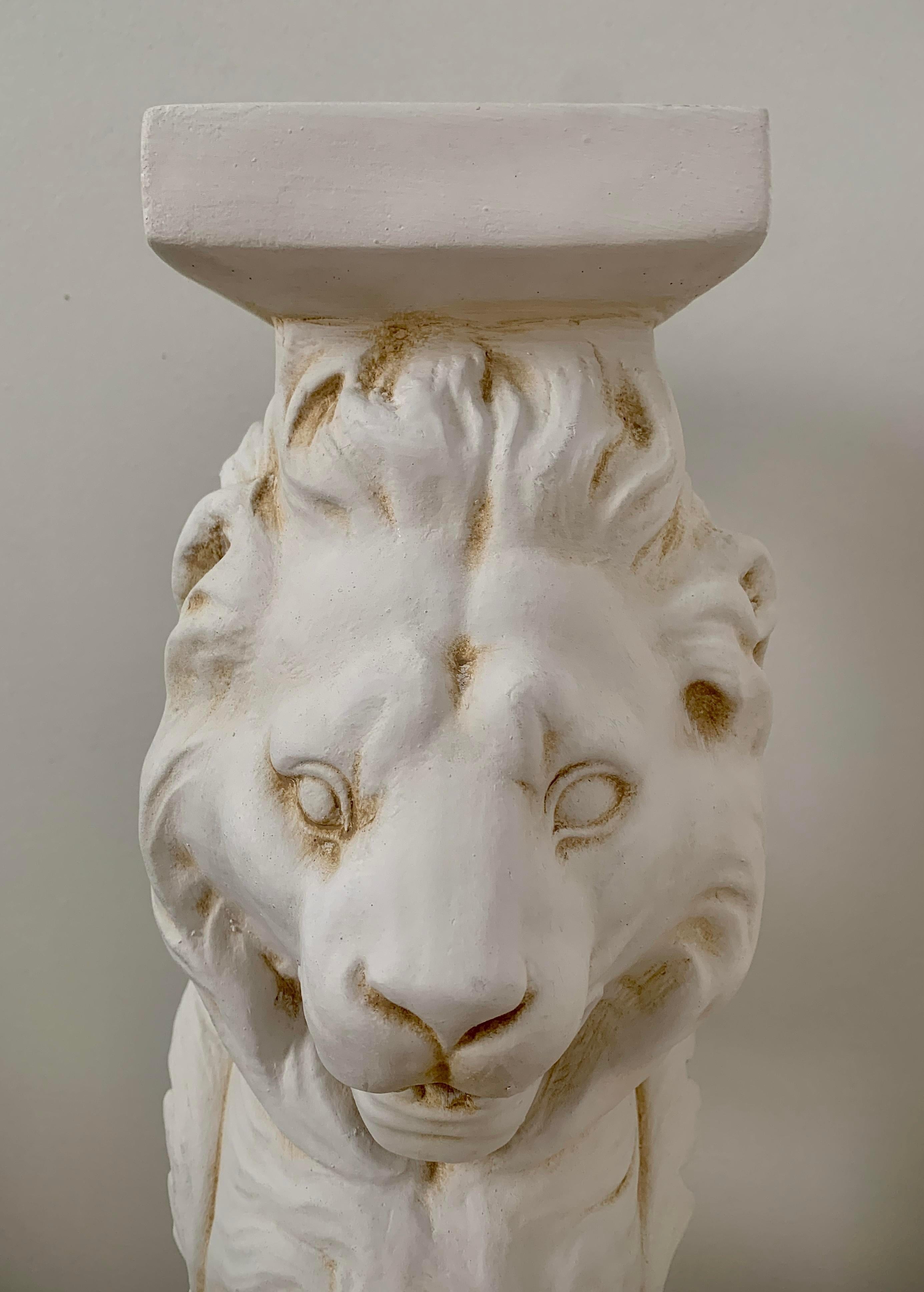 Neoclassical Plaster Roman Lion Pedestals, a Pair In Good Condition In Elkhart, IN