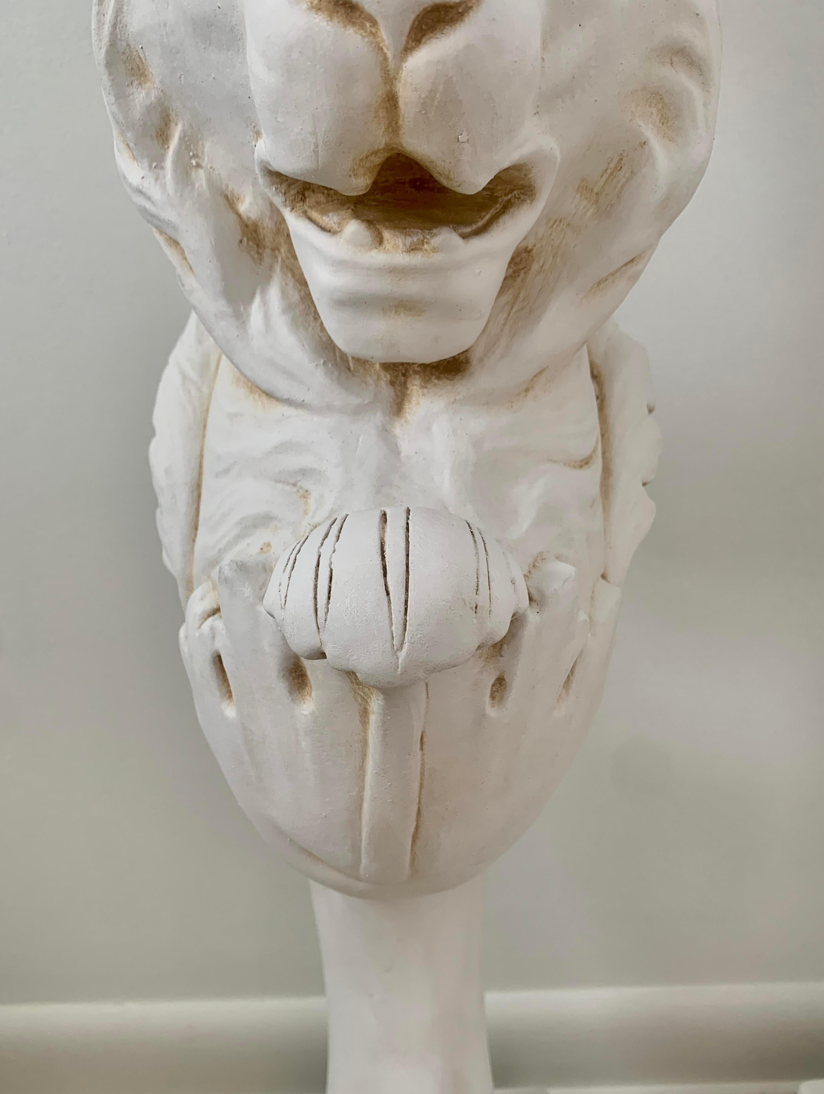 Contemporary Neoclassical Plaster Roman Lion Pedestals, a Pair