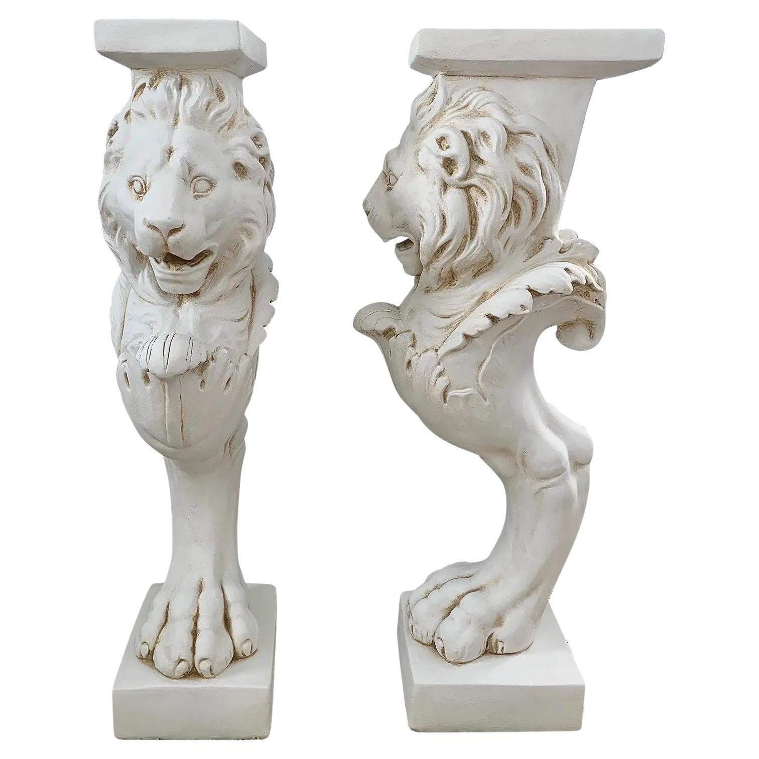 Neoclassical Plaster Roman Lion Pedestals, a Pair