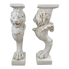 Neoclassical Plaster Roman Lion Pedestals, a Pair