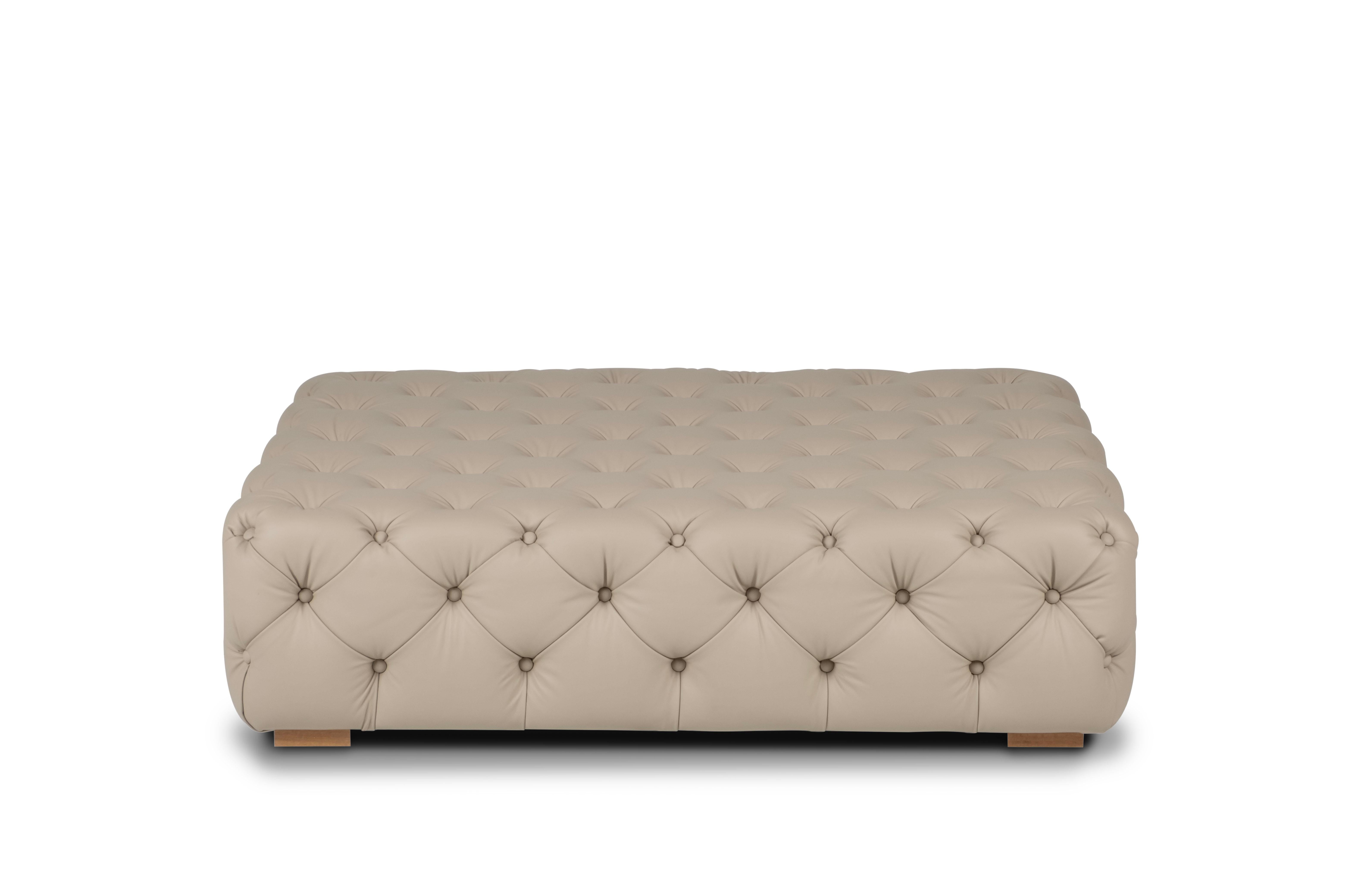 Neoclassical Plaza Ottoman, Modern Collection, Handcrafted in Portugal - Europe by GF Modern.

A comfy ottoman with a luxurious touch. Upholstered in high standard Italian beige leather, Plaza stands out on its own with it's Capitoné upholstery in